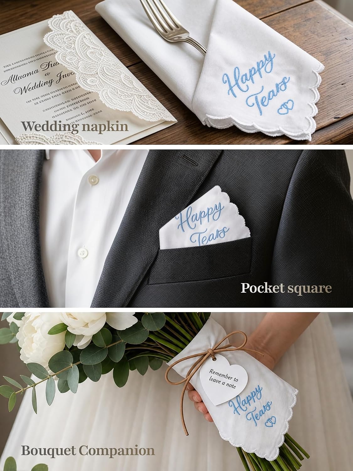 image:imageOhuhu Something Blue Wedding Handkerchief Gift Artist Design EmbroideredHappy Tears