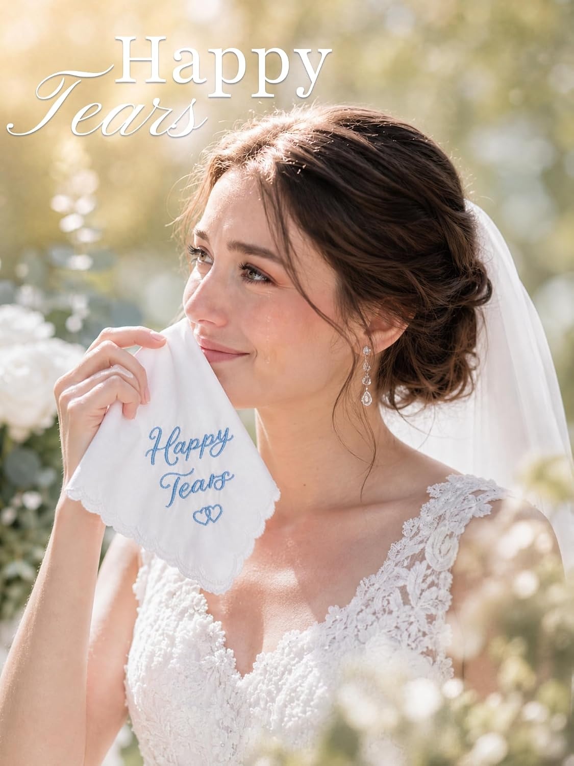 image:imageOhuhu Something Blue Wedding Handkerchief Gift Artist Design EmbroideredHappy Tears