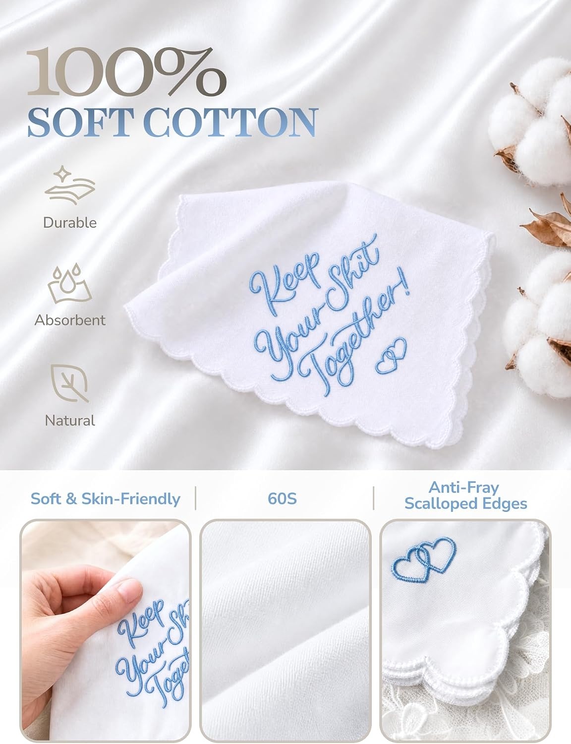 image:imageOhuhu Something Blue Wedding Handkerchief Gift Artist Design EmbroideredKeep Your Shit Together