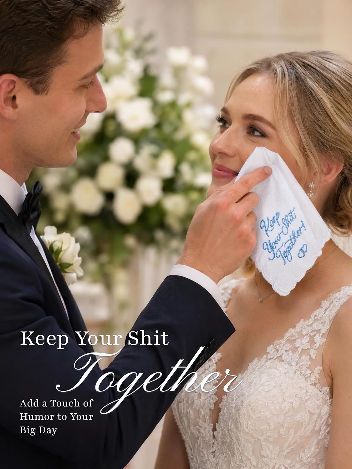 image:imageOhuhu Something Blue Wedding Handkerchief Gift Artist Design EmbroideredKeep Your Shit Together