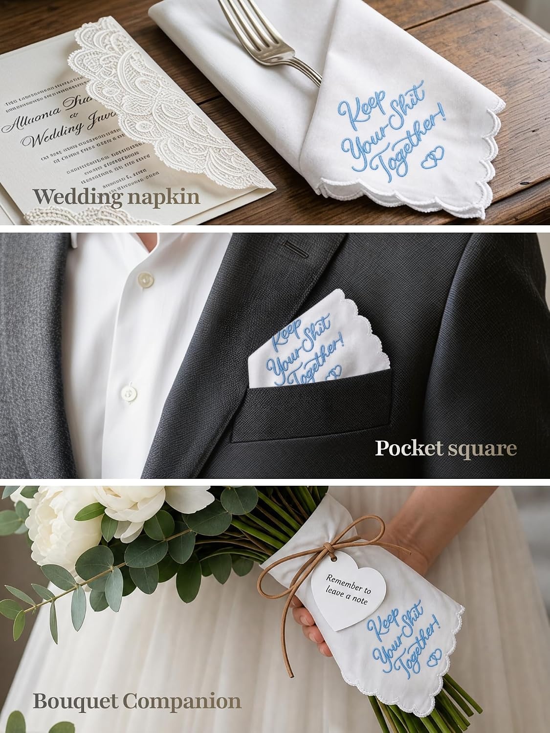 image:imageOhuhu Something Blue Wedding Handkerchief Gift Artist Design EmbroideredKeep Your Shit Together