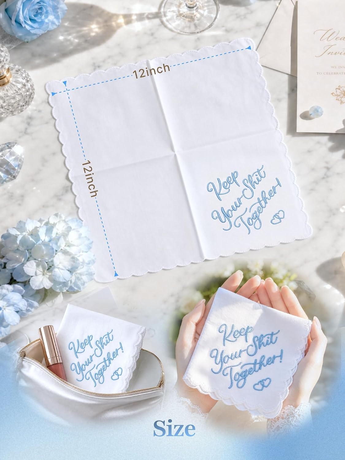image:imageOhuhu Something Blue Wedding Handkerchief Gift Artist Design EmbroideredKeep Your Shit Together