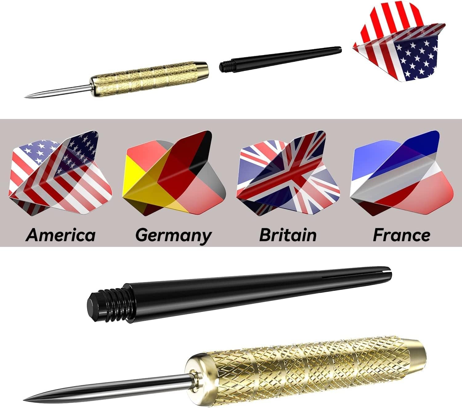 image:imageOhuhu Steel Tip Darts Professional Metal Darts with National Flag Flights 4 Styles Dart Metal Tip Set 12 Pcs Metal Dart Darts for Dartboard with 3 Free PVC Dart Rods