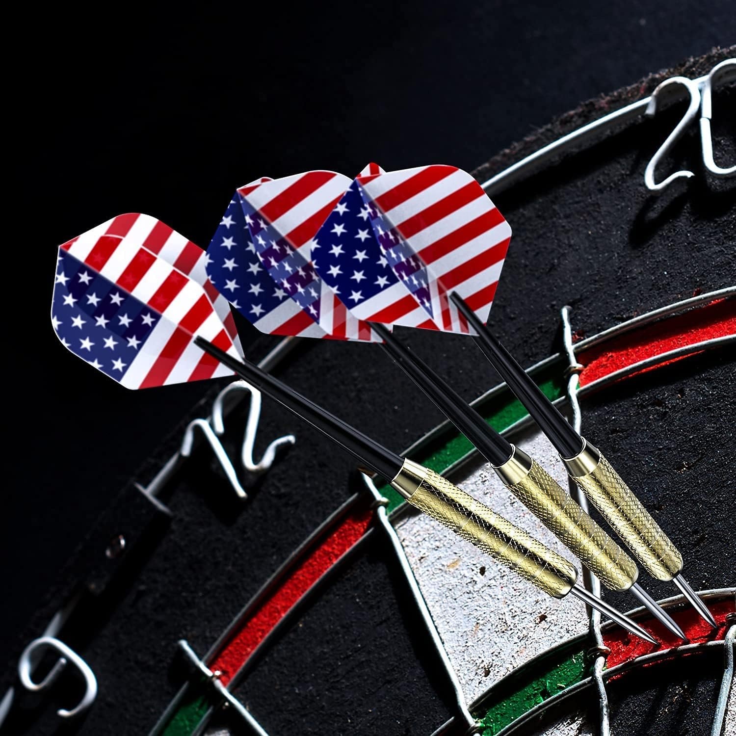 image:imageOhuhu Steel Tip Darts Professional Metal Darts with National Flag Flights 4 Styles Dart Metal Tip Set 12 Pcs Metal Dart Darts for Dartboard with 3 Free PVC Dart Rods