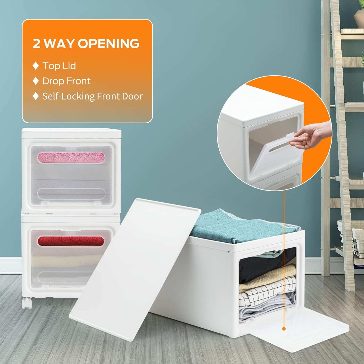image:imageOhuhu Storage Bins with Lids Heavy Duty 3 Pack Plastic Storage Box Front Opening Storage Cart Compact Cube Organizer Bins with 4 wheels Stackable for Home Office Organization with Black Pen