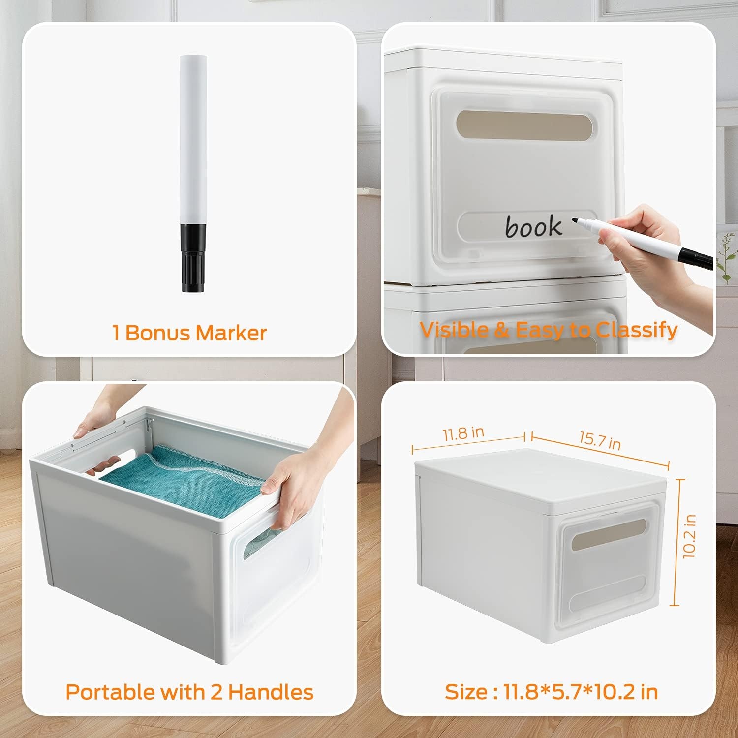image:imageOhuhu Storage Bins with Lids Heavy Duty 3 Pack Plastic Storage Box Front Opening Storage Cart Compact Cube Organizer Bins with 4 wheels Stackable for Home Office Organization with Black Pen