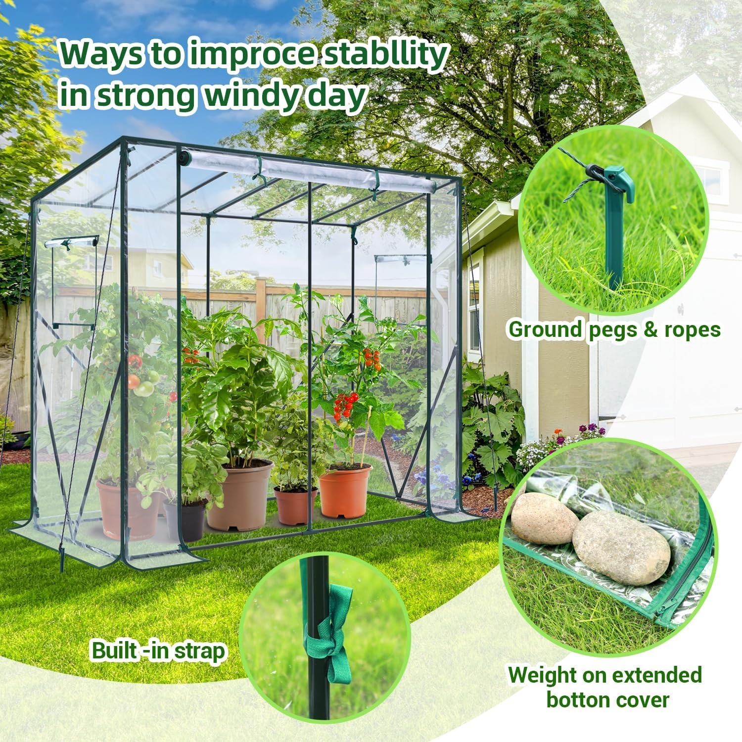 image:imageOhuhu Tomato Greenhouse for Outdoors Portable Lean to Green House Heavy Duty with RollUp Zippered Door Tall Plastic Greenhouses for Outside Plants Growing Shed Tent for Backyard Transparent