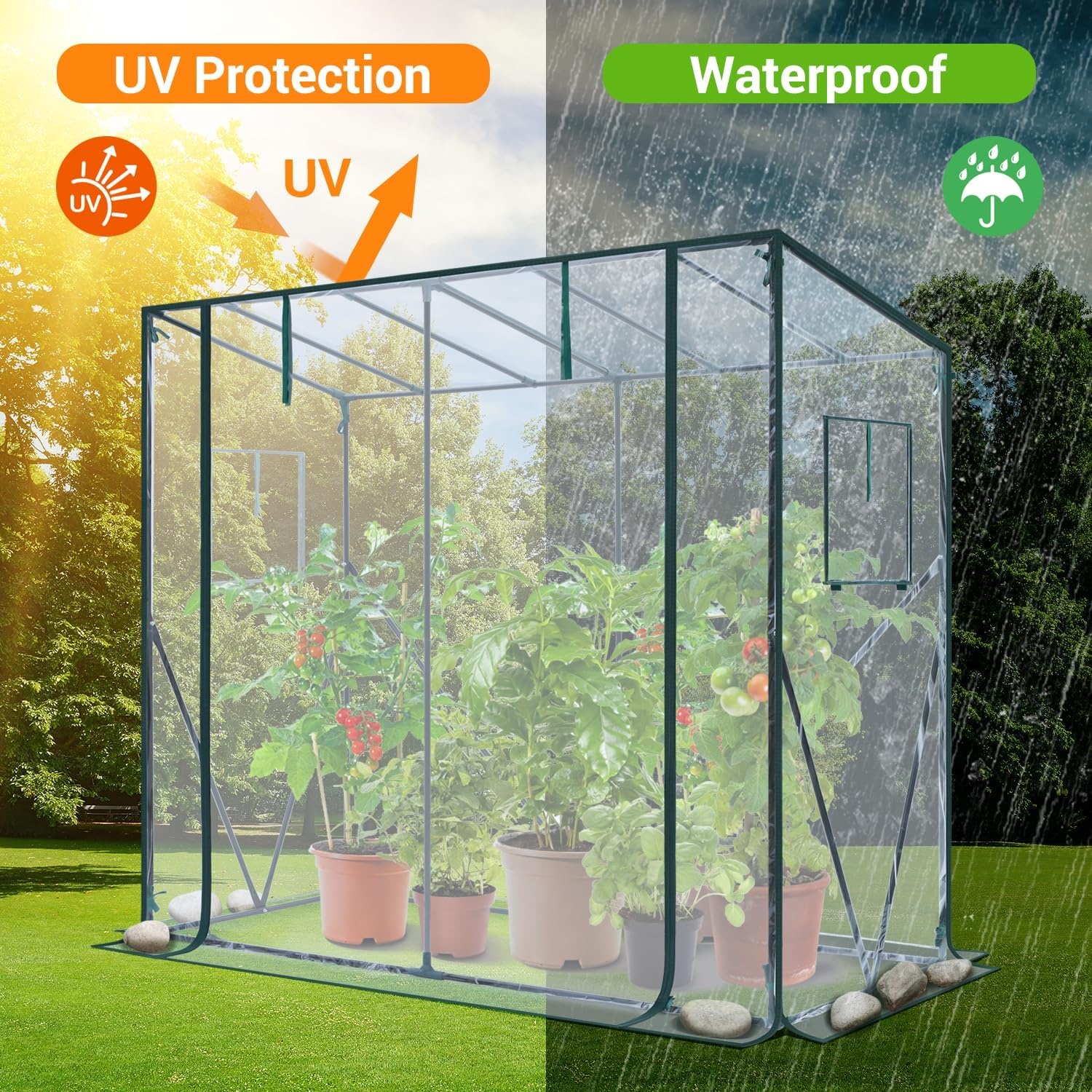 image:imageOhuhu Tomato Greenhouse for Outdoors Portable Lean to Green House Heavy Duty with RollUp Zippered Door Tall Plastic Greenhouses for Outside Plants Growing Shed Tent for Backyard Transparent