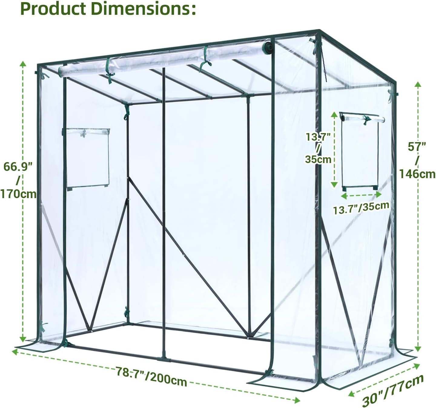 image:imageOhuhu Tomato Greenhouse for Outdoors Portable Lean to Green House Heavy Duty with RollUp Zippered Door Tall Plastic Greenhouses for Outside Plants Growing Shed Tent for Backyard Transparent