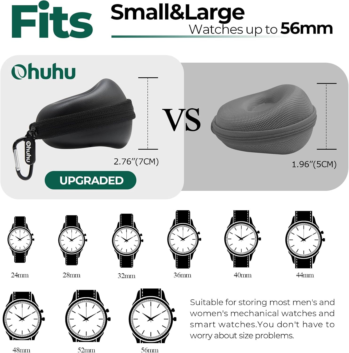 image:imageOhuhu Travel Watch Case for Men Women Portable Single Watch Storage Organizer with 56mm Heightened Design Fits Wristwatches amp Smartwatches Ideal Gift for Fathers Day Christmas Birthday2
