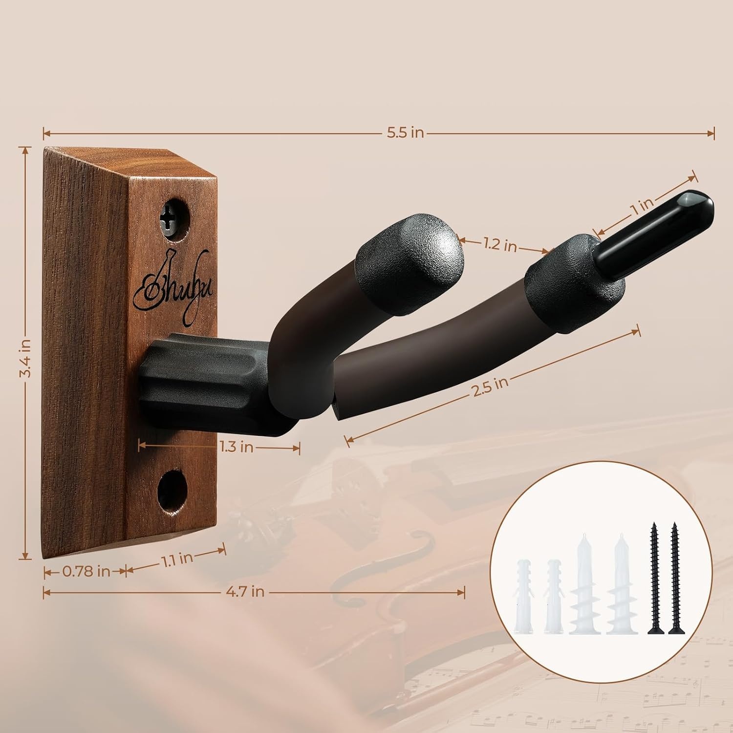 image:imageOhuhu Violin Wall Mount Hanger Hardwood Violin Viola Hanger with Bow Holder and Soft Padding for Home Studio Decor1