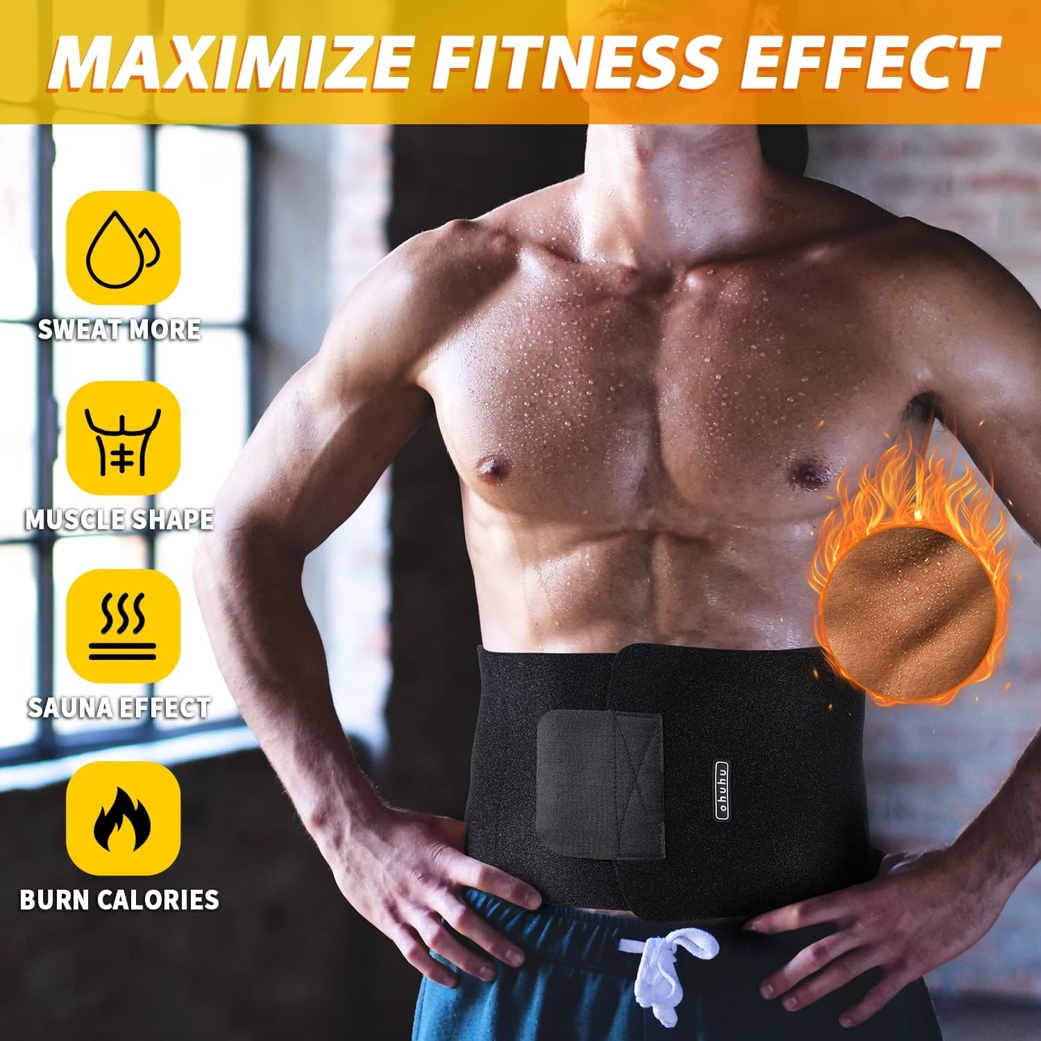 image:imageOhuhu Waist Trimmer Adjustable Neoprene Ab Trainer Belt for Men Black Sweat Band Waist Trainer for Training amp Workouts Sweat Enhancer Fits Up to 40 Inches for Women Back Support Medium