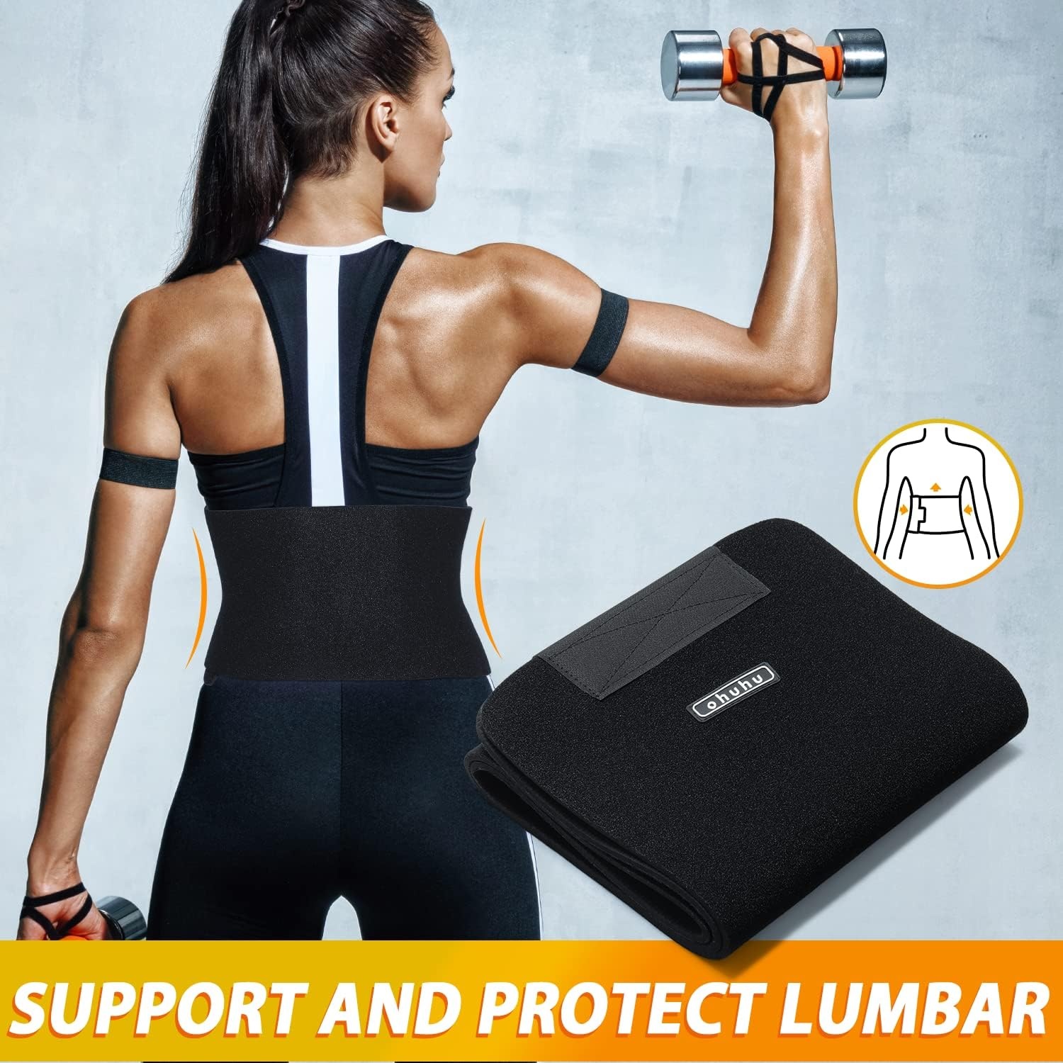 image:imageOhuhu Waist Trimmer Adjustable Neoprene Ab Trainer Belt for Men Black Sweat Band Waist Trainer for Training amp Workouts Sweat Enhancer Fits Up to 40 Inches for Women Back Support Large
