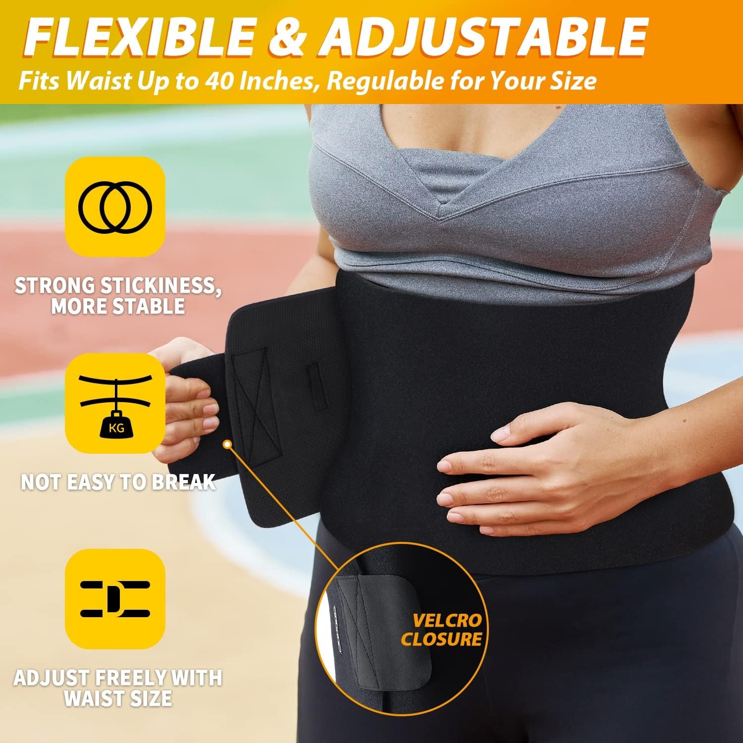 image:imageOhuhu Waist Trimmer Adjustable Neoprene Ab Trainer Belt for Men Black Sweat Band Waist Trainer for Training amp Workouts Sweat Enhancer Fits Up to 40 Inches for Women Back Support Medium