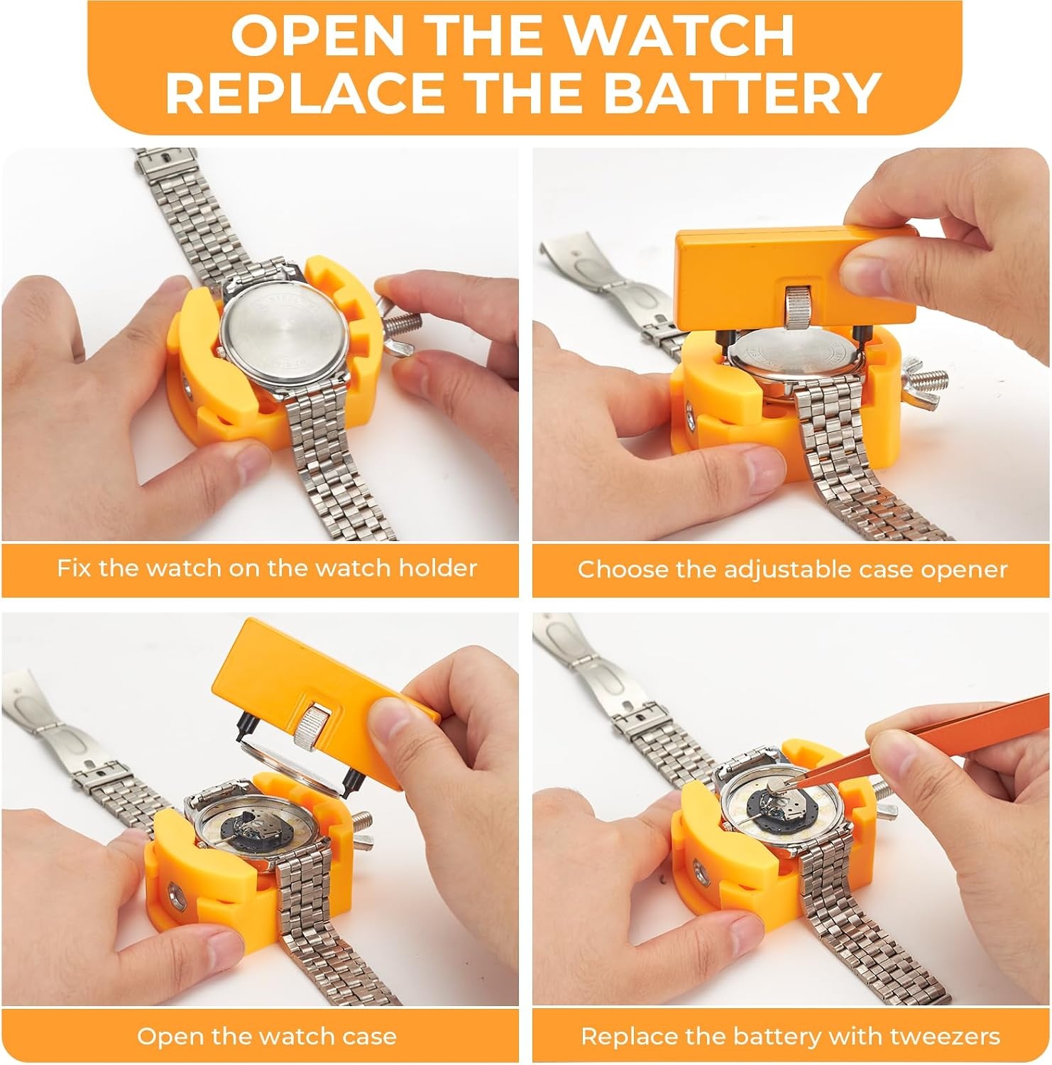 image:imageOhuhu Watch Battery Replacement Tool Kit Upgraded Watch Repair Kit Watch Back Remover Opener Tool Case Opener Removal with Extra Screwdriver Back Protective Films Sealing Rings