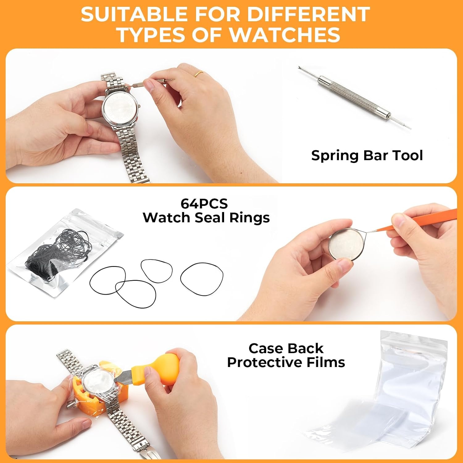 image:imageOhuhu Watch Battery Replacement Tool Kit Upgraded Watch Repair Kit Watch Back Remover Opener Tool Case Opener Removal with Extra Screwdriver Back Protective Films Sealing Rings