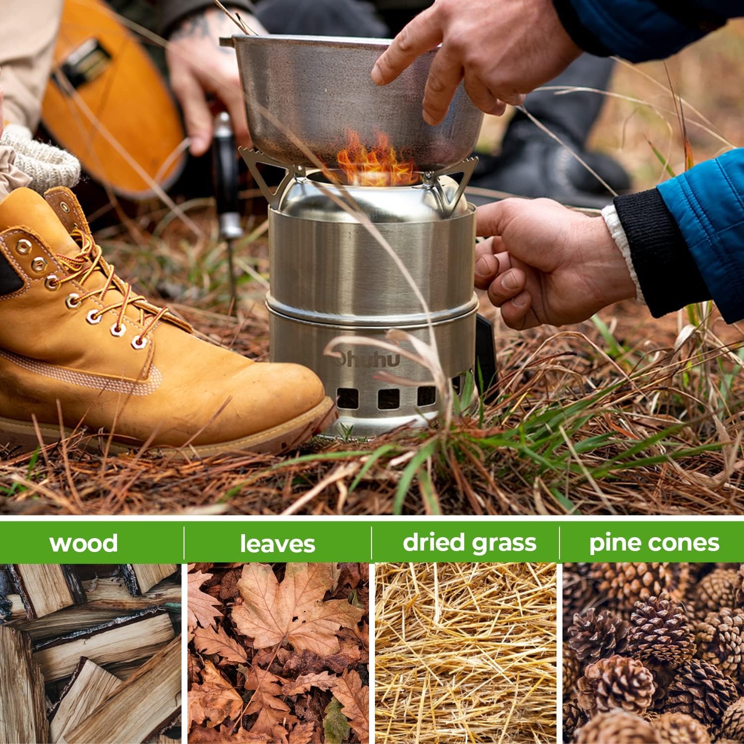 image:imageOhuhu Wood Burning Camp Stoves 10 Plates Camp Stove Windscreen for Camping Picnic Backpacking Cooking