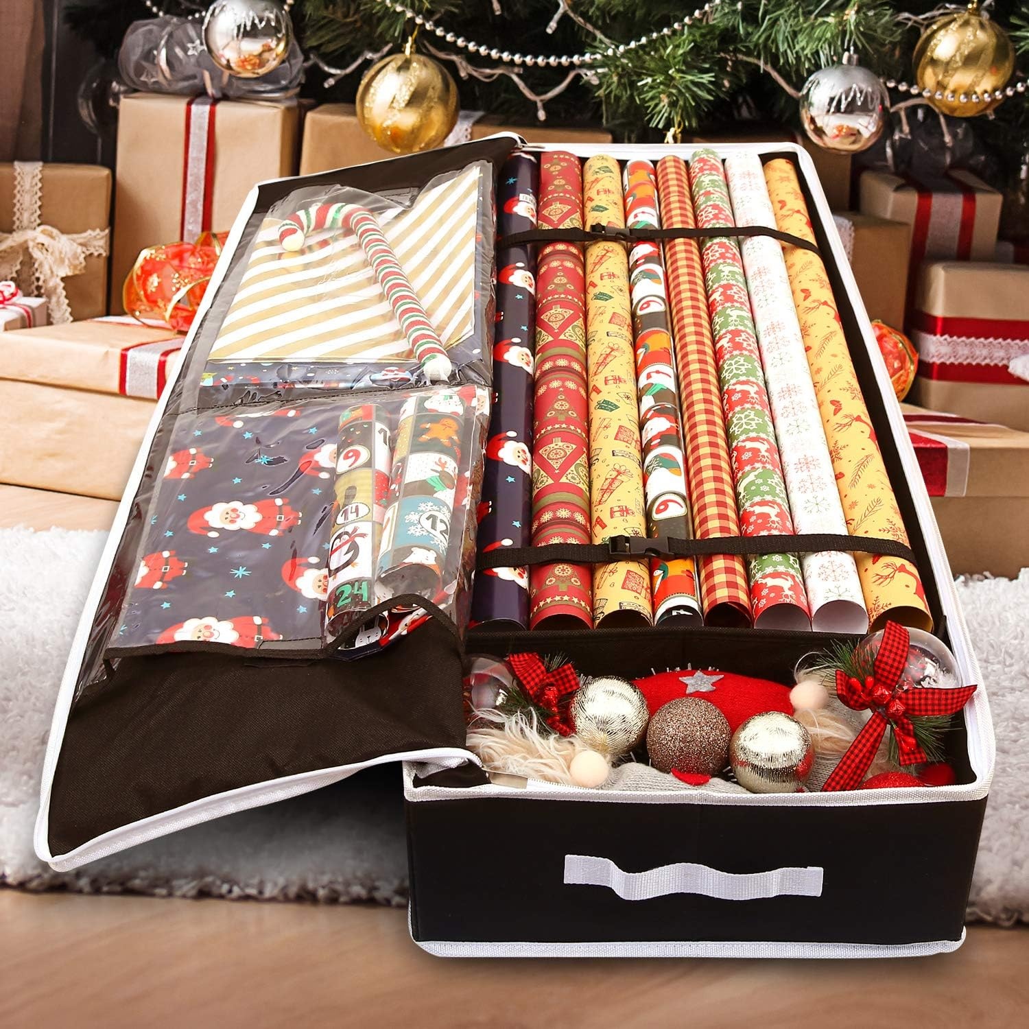 image:imageOhuhu Wrapping Paper Storage Containers Gift Wrap Organizer Wrapping PaperHolder 6000 Oxford Cloth TearResistant and Waterproof 405 Fits 1824 Standers Rolls Black