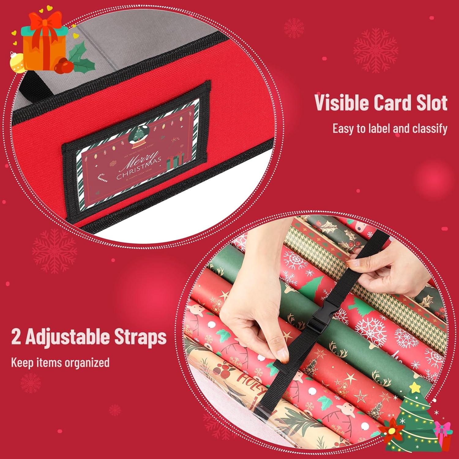 image:imageOhuhu Wrapping Paper Storage Containers Gift Wrap Organizer Wrapping PaperHolder 6000 Oxford Cloth TearResistant and Waterproof 405 Fits 1824 Standers Rolls Red