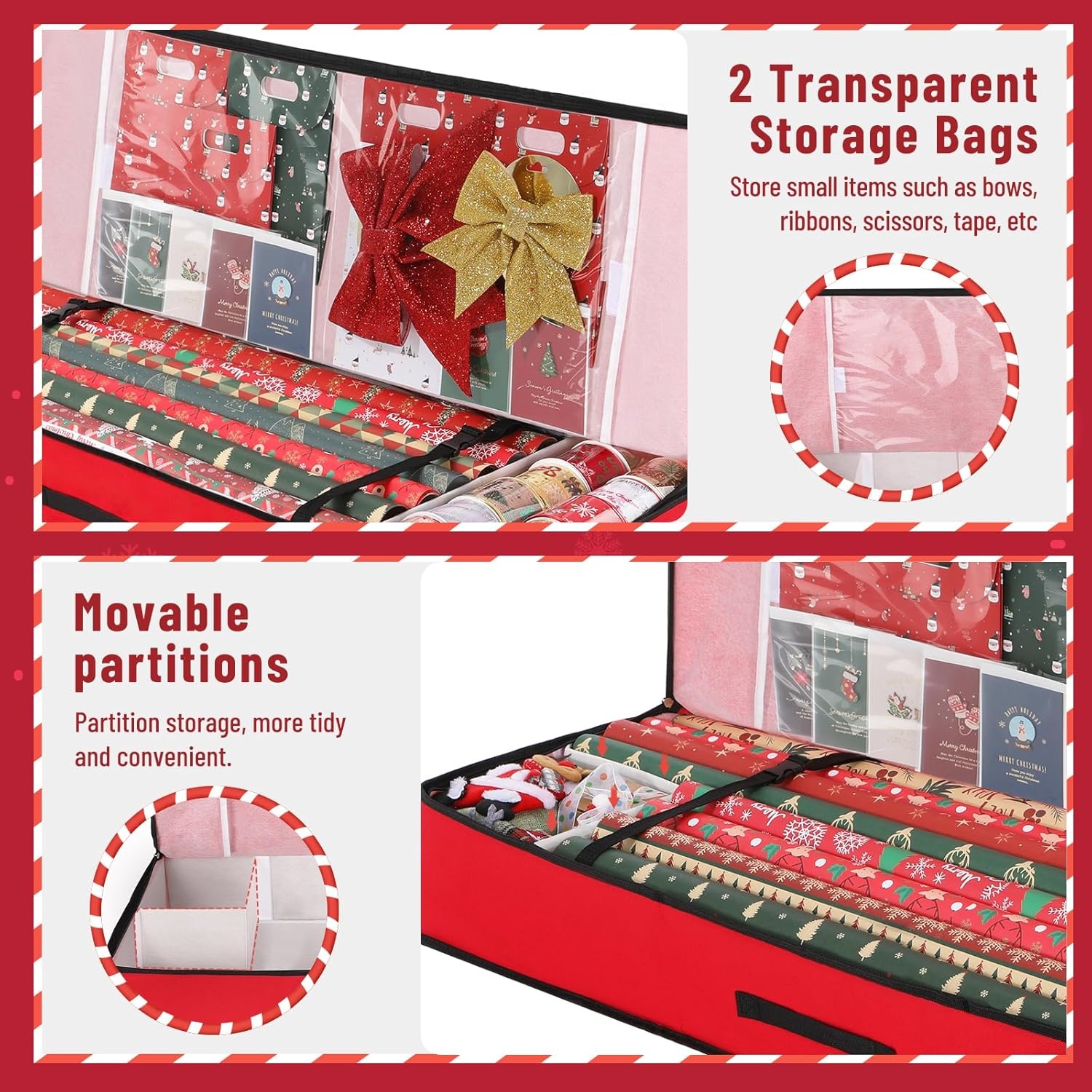 image:imageOhuhu Wrapping Paper Storage Containers Gift Wrap Organizer Wrapping PaperHolder 6000 Oxford Cloth TearResistant and Waterproof 405 Fits 1824 Standers Rolls Red