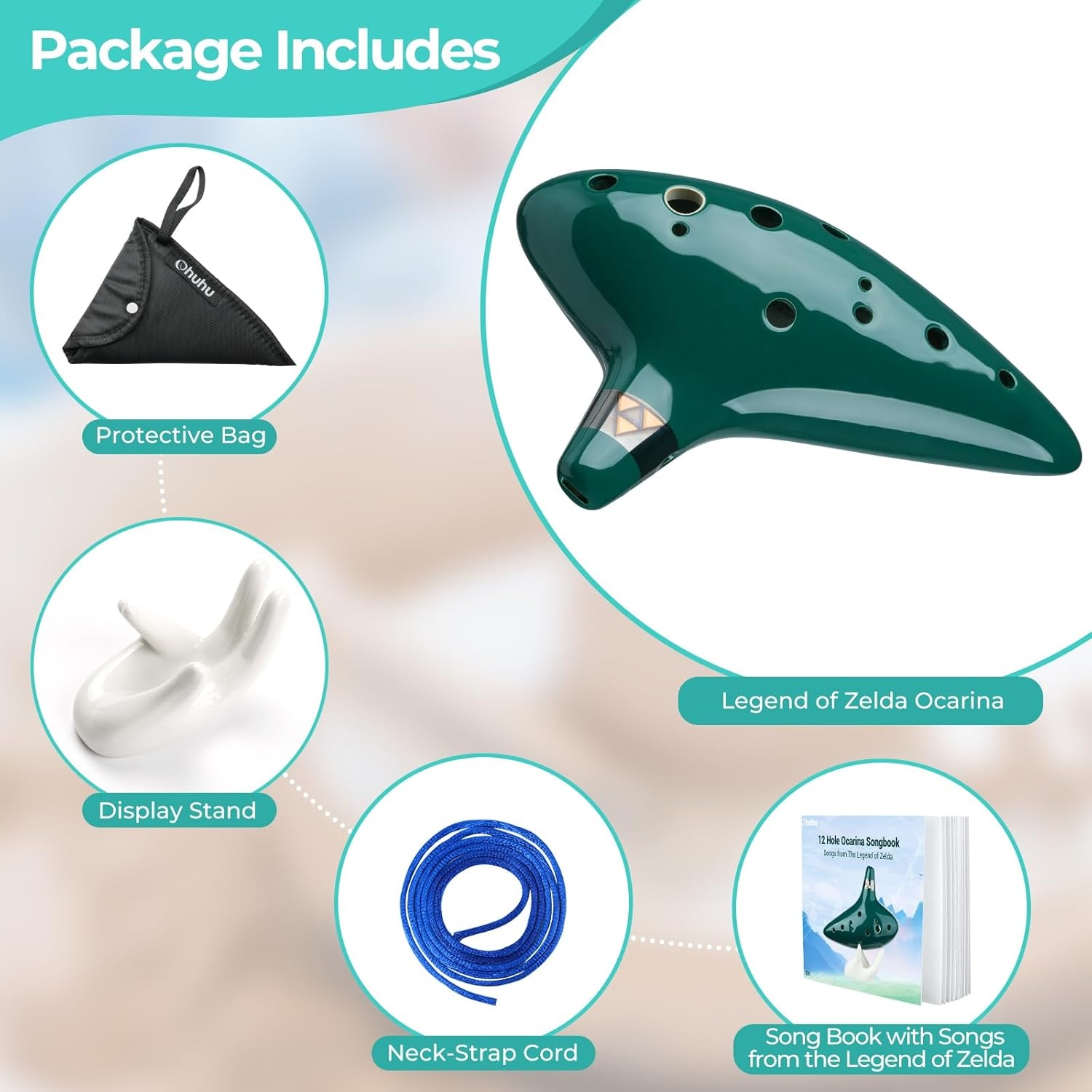 image:imageOhuhu Zelda Ocarina with Song Book Songs From the Legend of Zelda 12 Hole Alto C Zelda Ocarinas Play by Link Triforce Gift for Zelda Fans with Display Stand Protective Bag GreenGreen