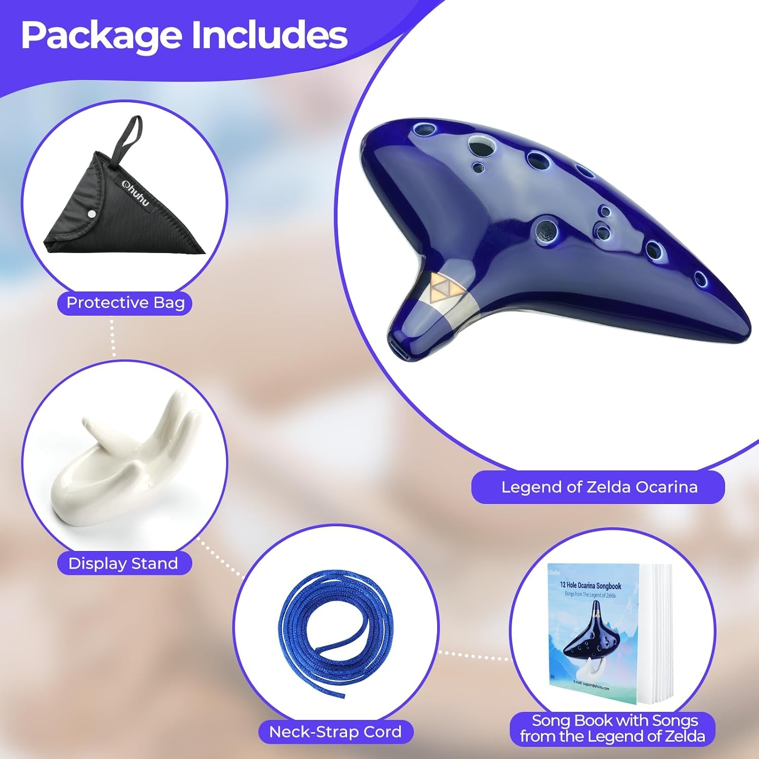image:imageOhuhu Zelda Ocarina with Song Book Songs From the Legend of Zelda 12 Hole Alto C Zelda Ocarinas Play by Link Triforce Gift for Zelda Fans with Display Stand Protective Bag GreenBlue