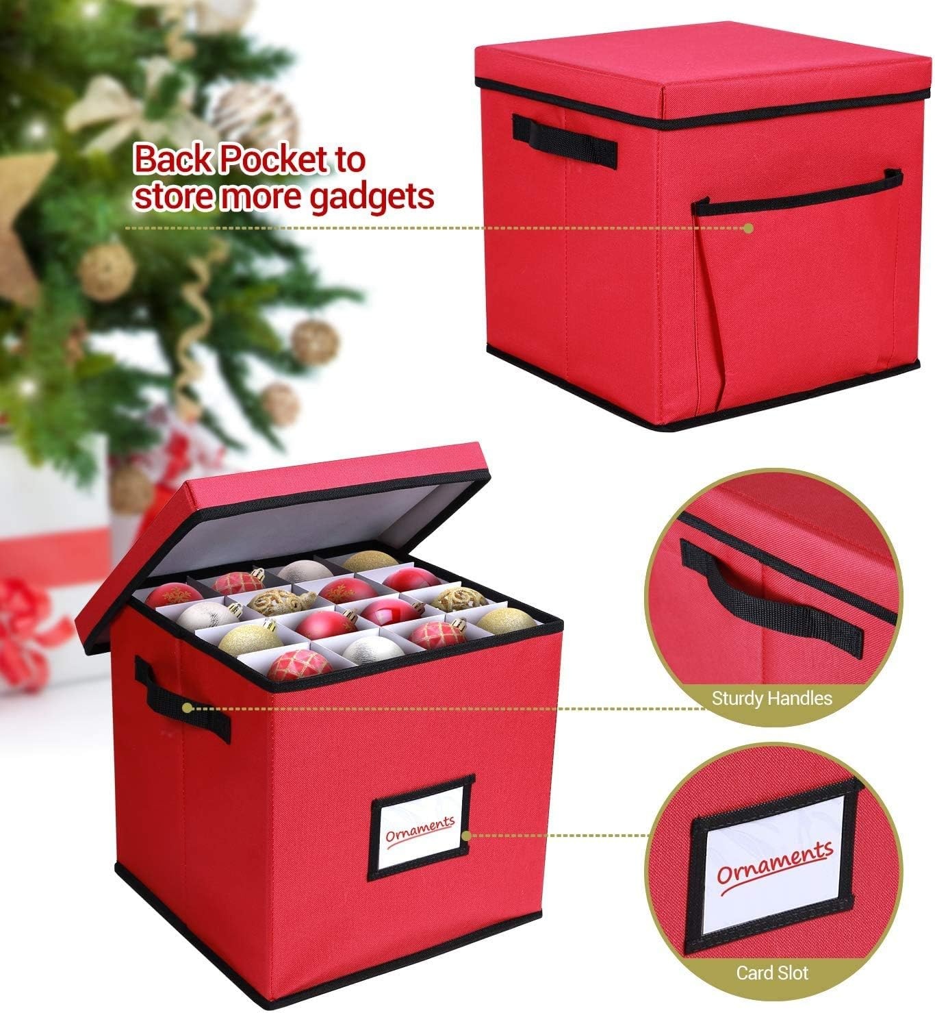 image:imageOrnament Storage Box Ohuhu Xmas Decorations Figurine Containers 600D Oxford Cloth Keeps 64 Ornaments Christmas Storage Bins with Lids Holiday Ornament Organizer with Back Pocket