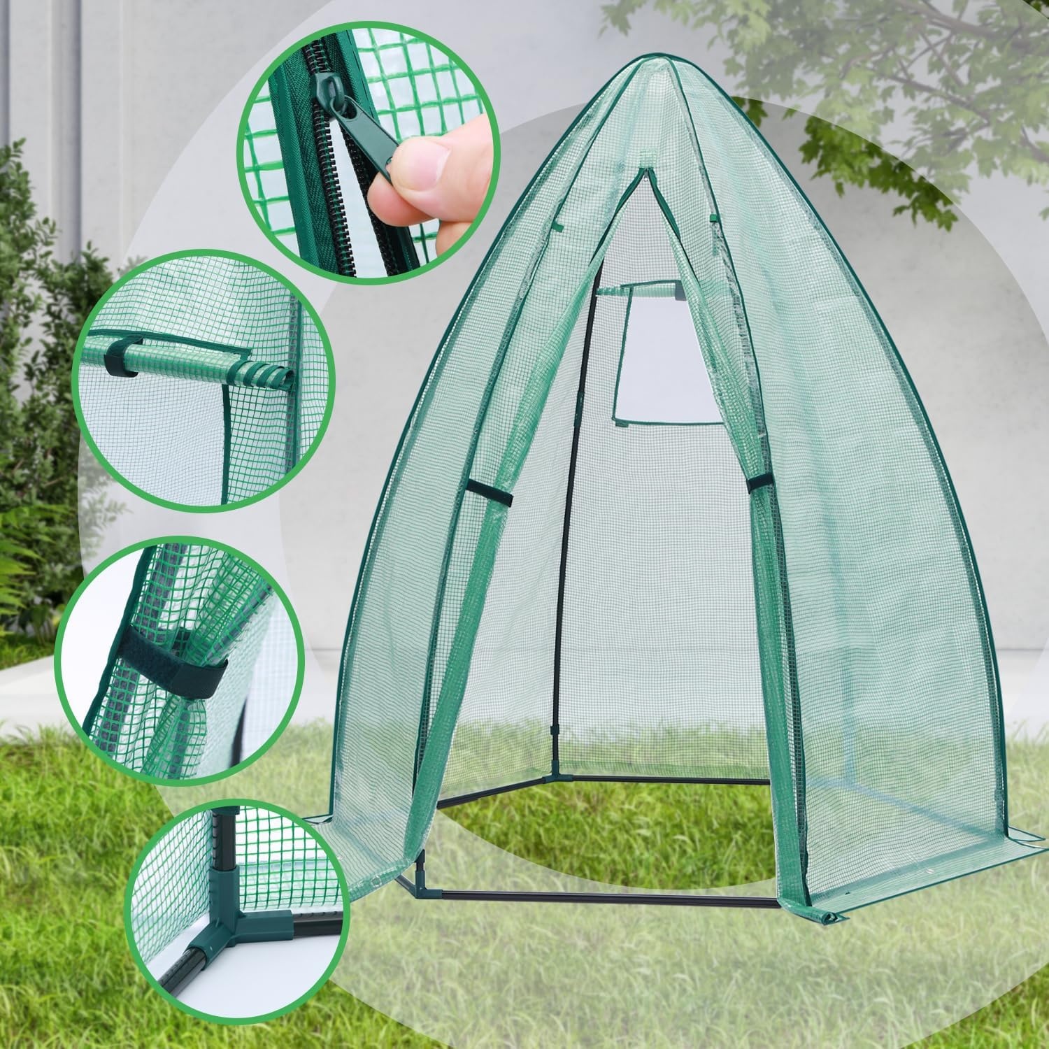 image:imagePortable Greenhouse for Outsides Ohuhu Heavy Duty Green House Tent with Durable PE Cover Garden Plant Protector with Zippered Door Mesh Window for Vegetables Flowers Fruits Herbs 63x54x71 Inchpointed roof green