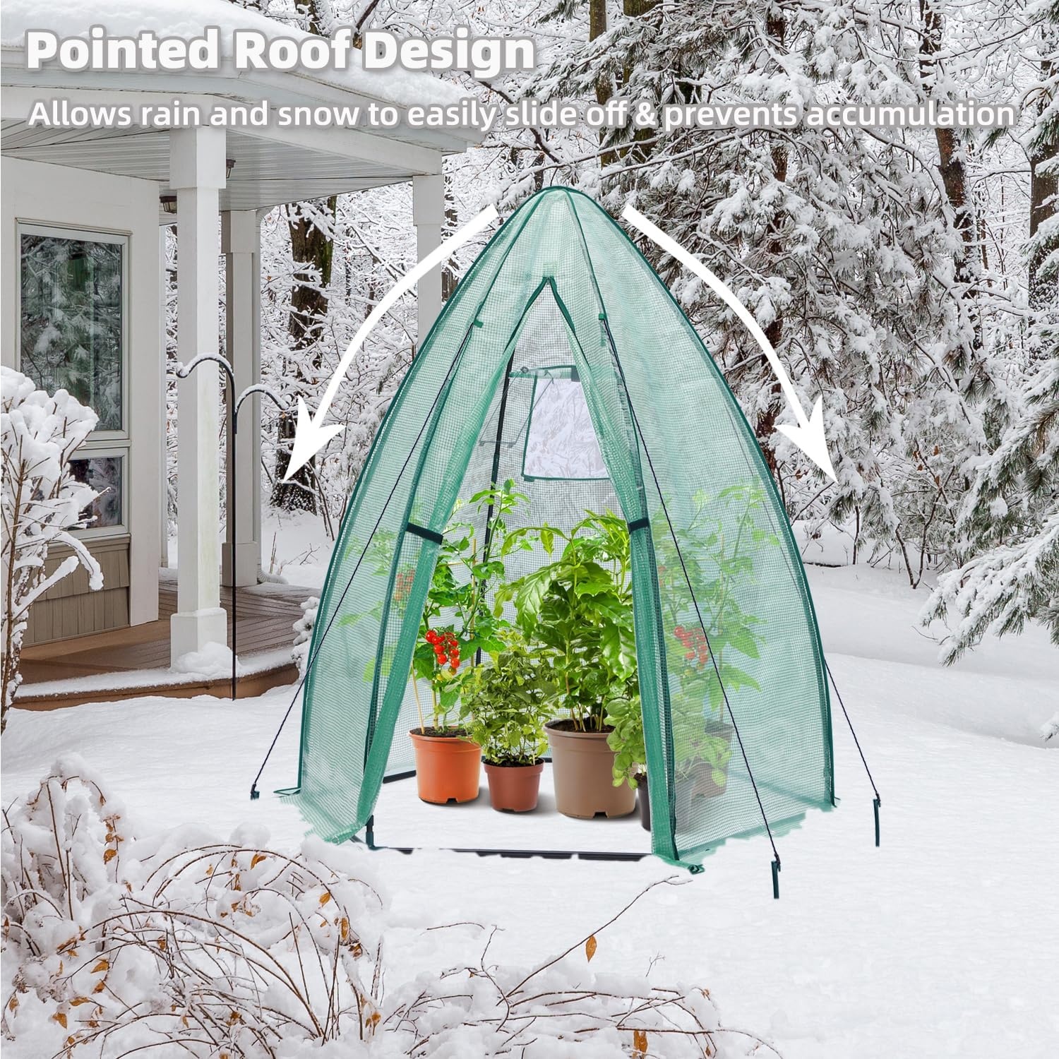 image:imagePortable Greenhouse for Outsides Ohuhu Heavy Duty Green House Tent with Durable PE Cover Garden Plant Protector with Zippered Door Mesh Window for Vegetables Flowers Fruits Herbs 63x54x71 Inchpointed roof green