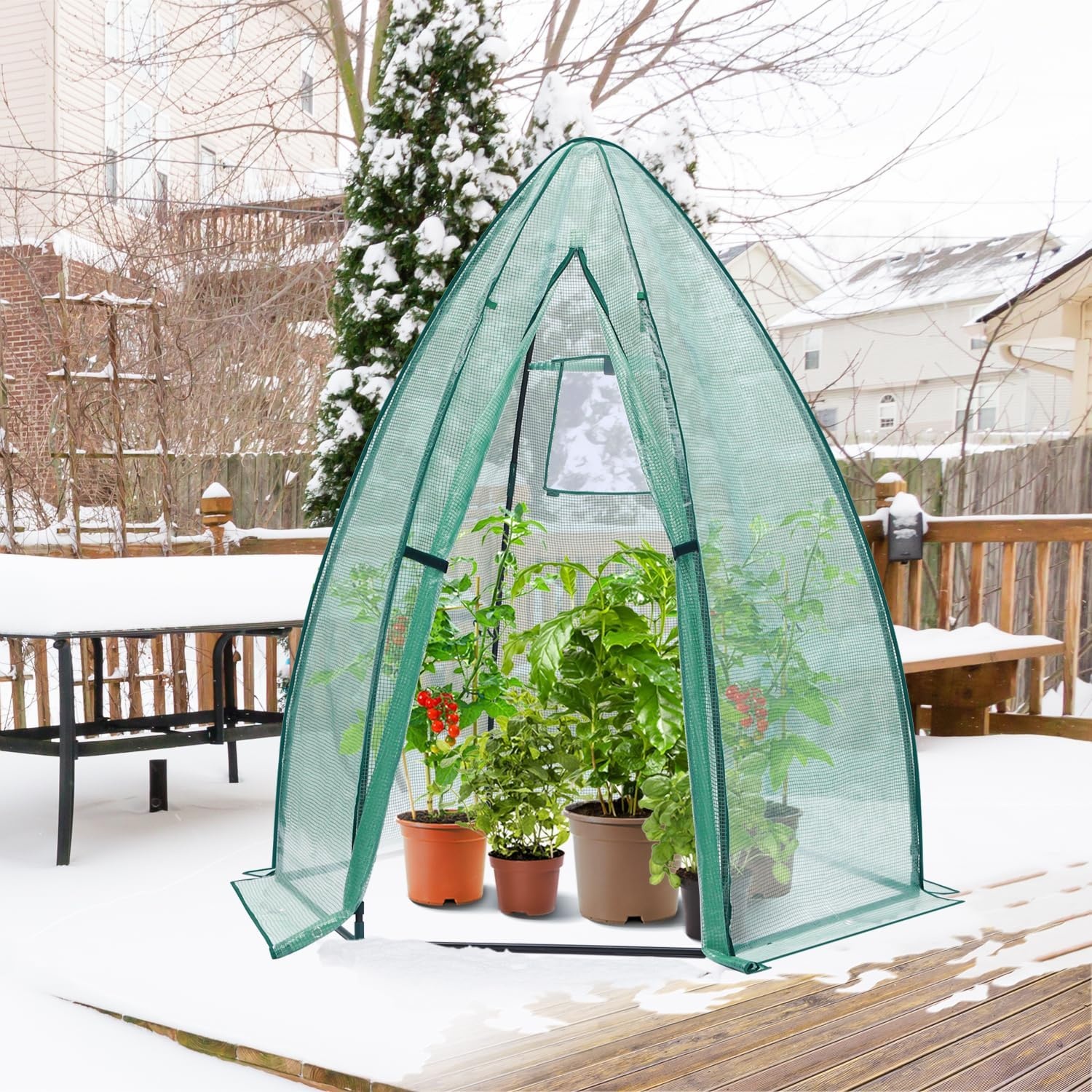 image:imagePortable Greenhouse for Outsides Ohuhu Heavy Duty Green House Tent with Durable PE Cover Garden Plant Protector with Zippered Door Mesh Window for Vegetables Flowers Fruits Herbs 63x54x71 Inchpointed roof green