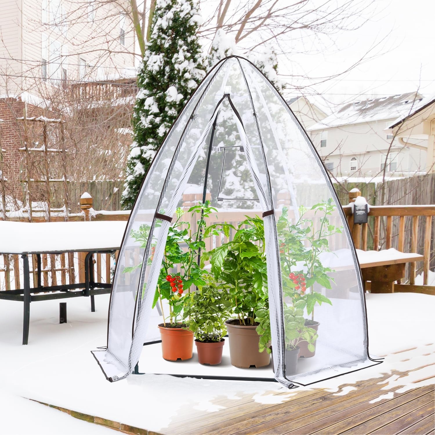 image:imagePortable Greenhouse for Outsides Ohuhu Heavy Duty Green House Tent with Durable PE Cover Garden Plant Protector with Zippered Door Mesh Window for Vegetables Flowers Fruits Herbs 63x54x71 Inchpointed roof white