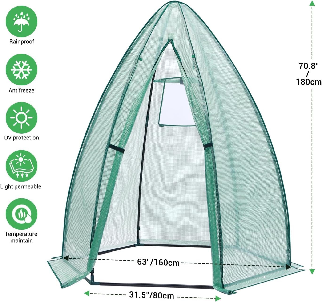 image:imagePortable Greenhouse for Outsides Ohuhu Heavy Duty Green House Tent with Durable PE Cover Garden Plant Protector with Zippered Door Mesh Window for Vegetables Flowers Fruits Herbs 63x54x71 Inchpointed roof green