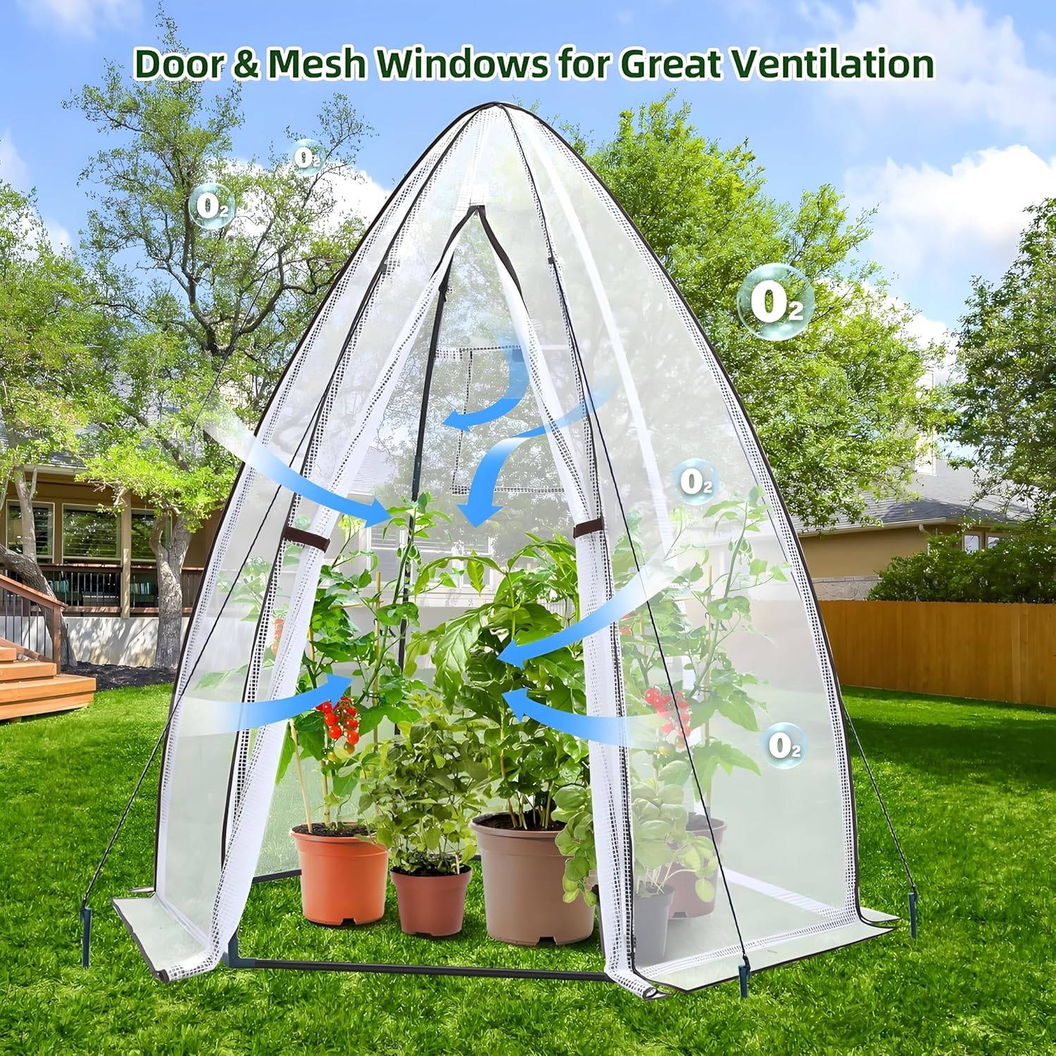 image:imagePortable Greenhouse for Outsides Ohuhu Heavy Duty Green House Tent with Durable PE Cover Garden Plant Protector with Zippered Door Mesh Window for Vegetables Flowers Fruits Herbs 63x54x71 Inchpointed roof white
