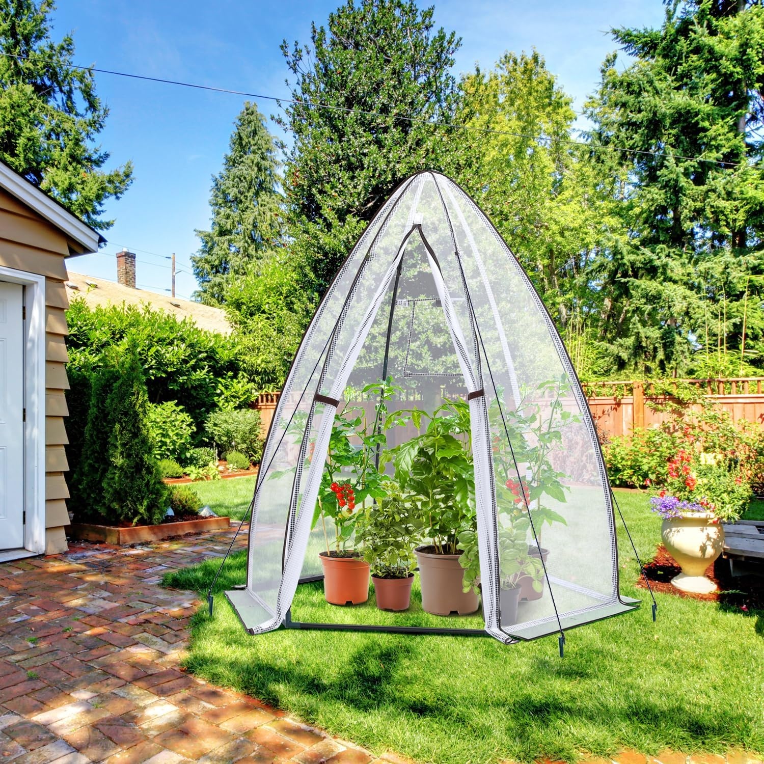 image:imagePortable Greenhouse for Outsides Ohuhu Heavy Duty Green House Tent with Durable PE Cover Garden Plant Protector with Zippered Door Mesh Window for Vegetables Flowers Fruits Herbs 63x54x71 Inchpointed roof white