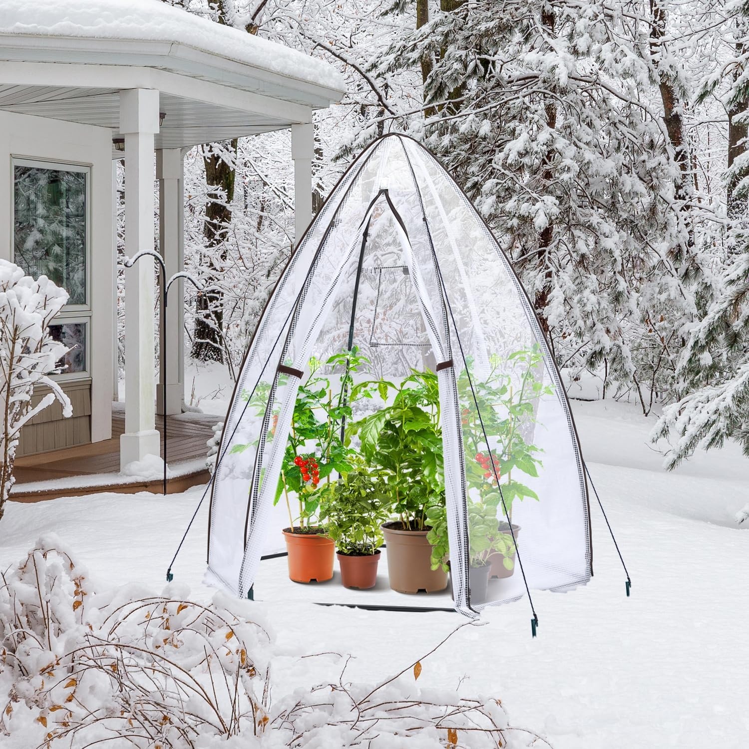 image:imagePortable Greenhouse for Outsides Ohuhu Heavy Duty Green House Tent with Durable PE Cover Garden Plant Protector with Zippered Door Mesh Window for Vegetables Flowers Fruits Herbs 63x54x71 Inchpointed roof white