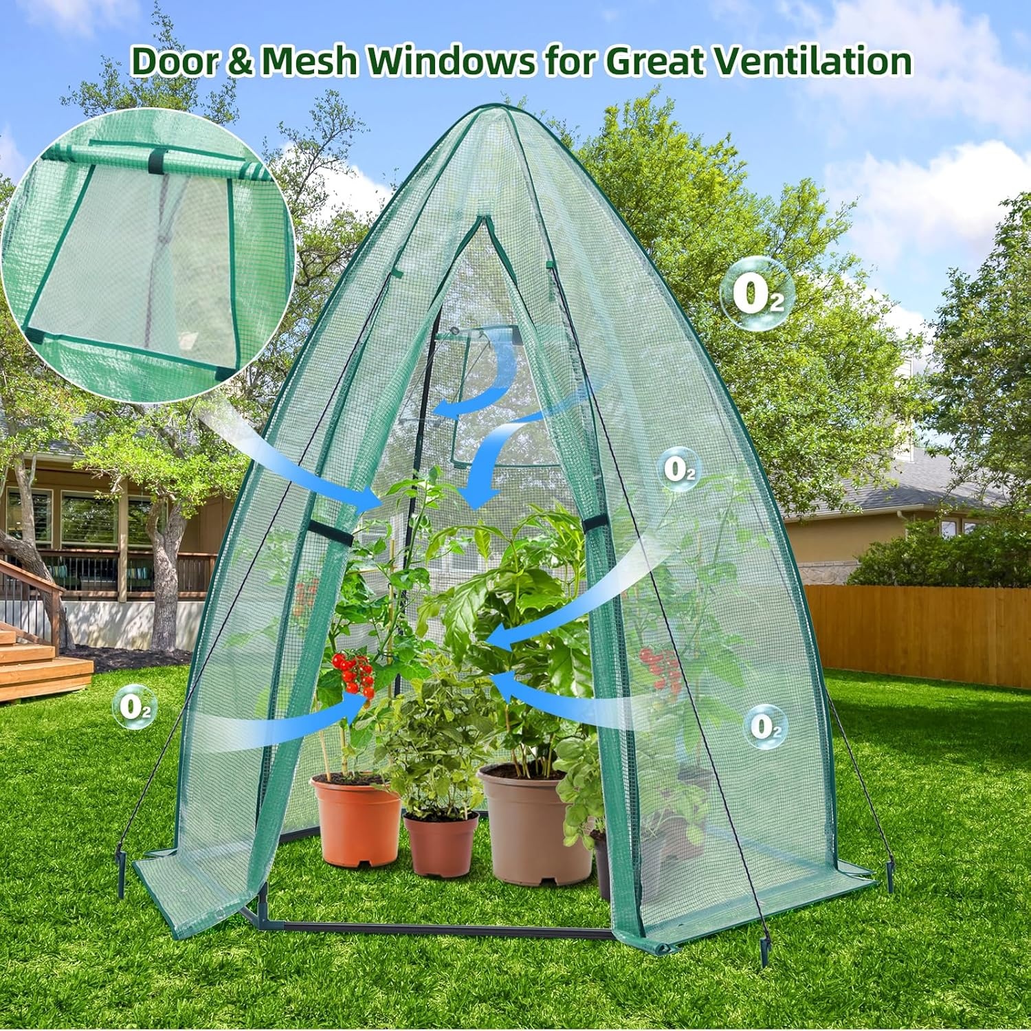 image:imagePortable Greenhouse for Outsides Ohuhu Heavy Duty Green House Tent with Durable PE Cover Garden Plant Protector with Zippered Door Mesh Window for Vegetables Flowers Fruits Herbs 63x54x71 Inchpointed roof green