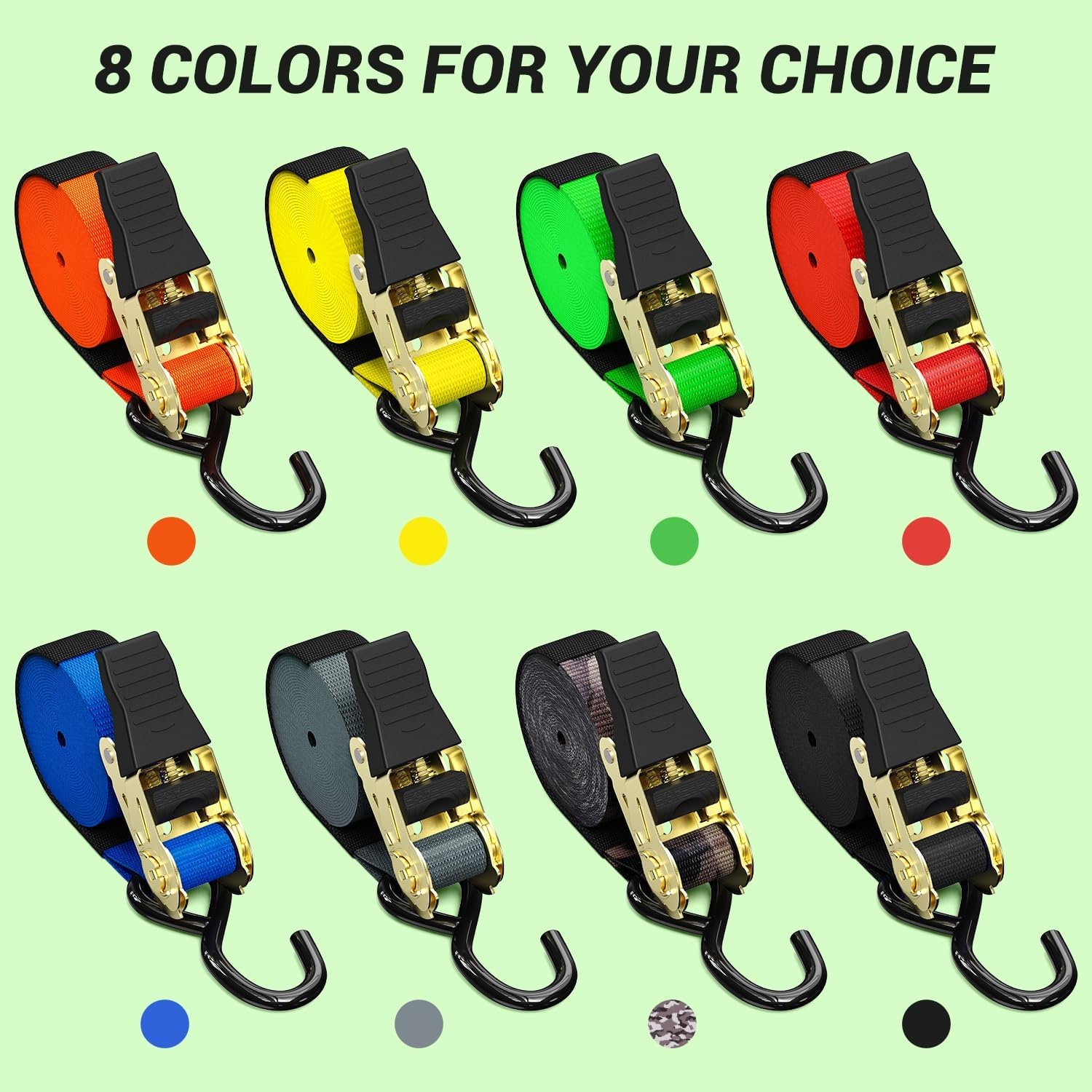 image:imageRatchet Tie Down Strap 8Pack 15 Ft 500 lbs Load Cap with 1500 lbs Breaking Limit Ohuhu Ratchet Tie Downs Logistic Cargo Straps for Moving Appliances Motorcycle BlueGreen