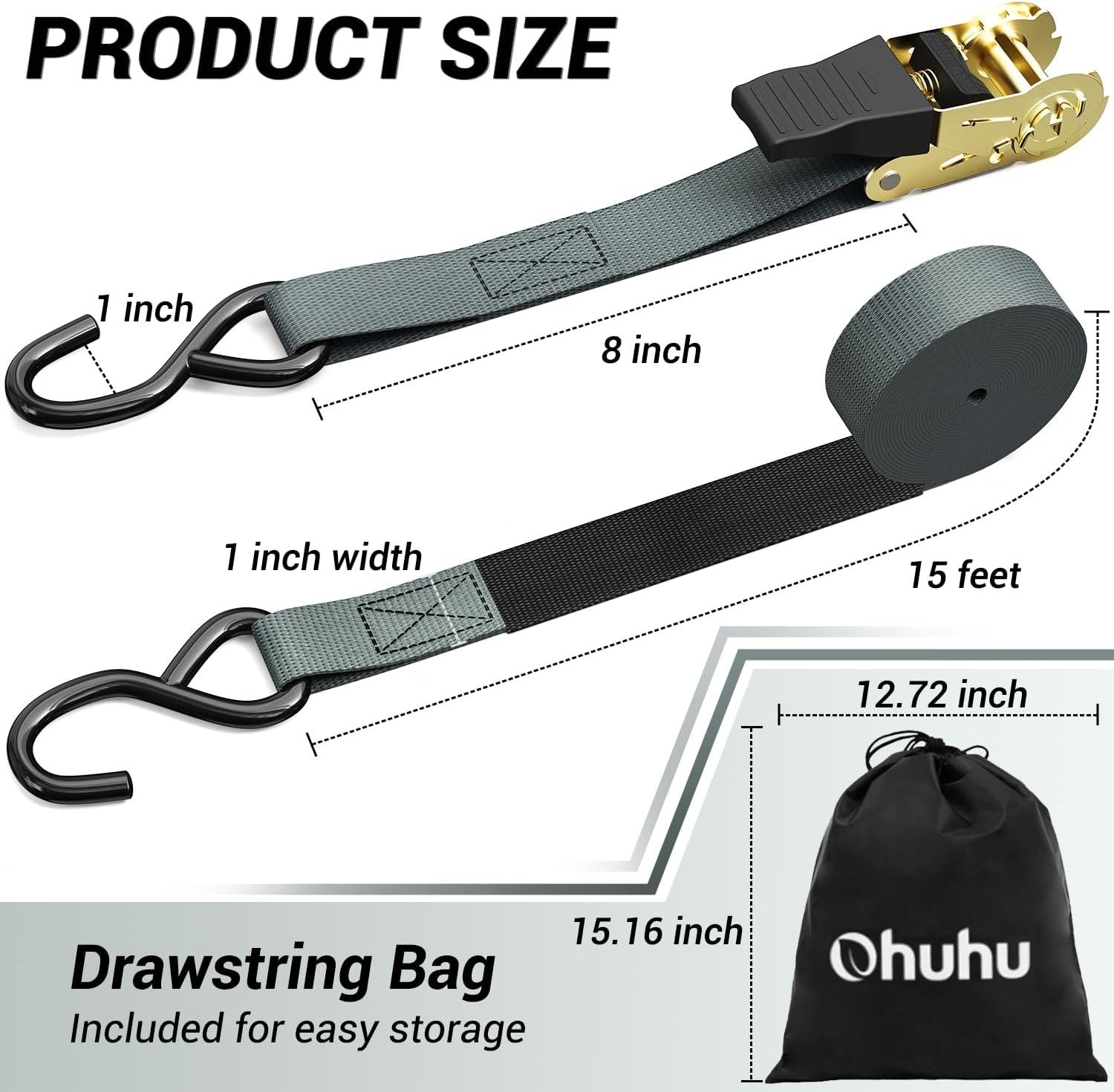 image:imageRatchet Tie Down Strap 8Pack 15 Ft 500 lbs Load Cap with 1500 lbs Breaking Limit Ohuhu Ratchet Tie Downs Logistic Cargo Straps for Moving Appliances Motorcycle BlueGrey