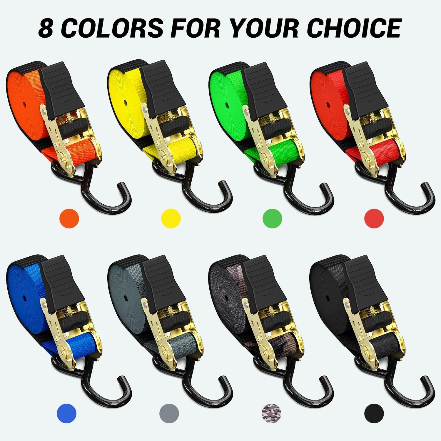 image:imageRatchet Tie Down Strap 8Pack 15 Ft 500 lbs Load Cap with 1500 lbs Breaking Limit Ohuhu Ratchet Tie Downs Logistic Cargo Straps for Moving Appliances Motorcycle BlueGrey