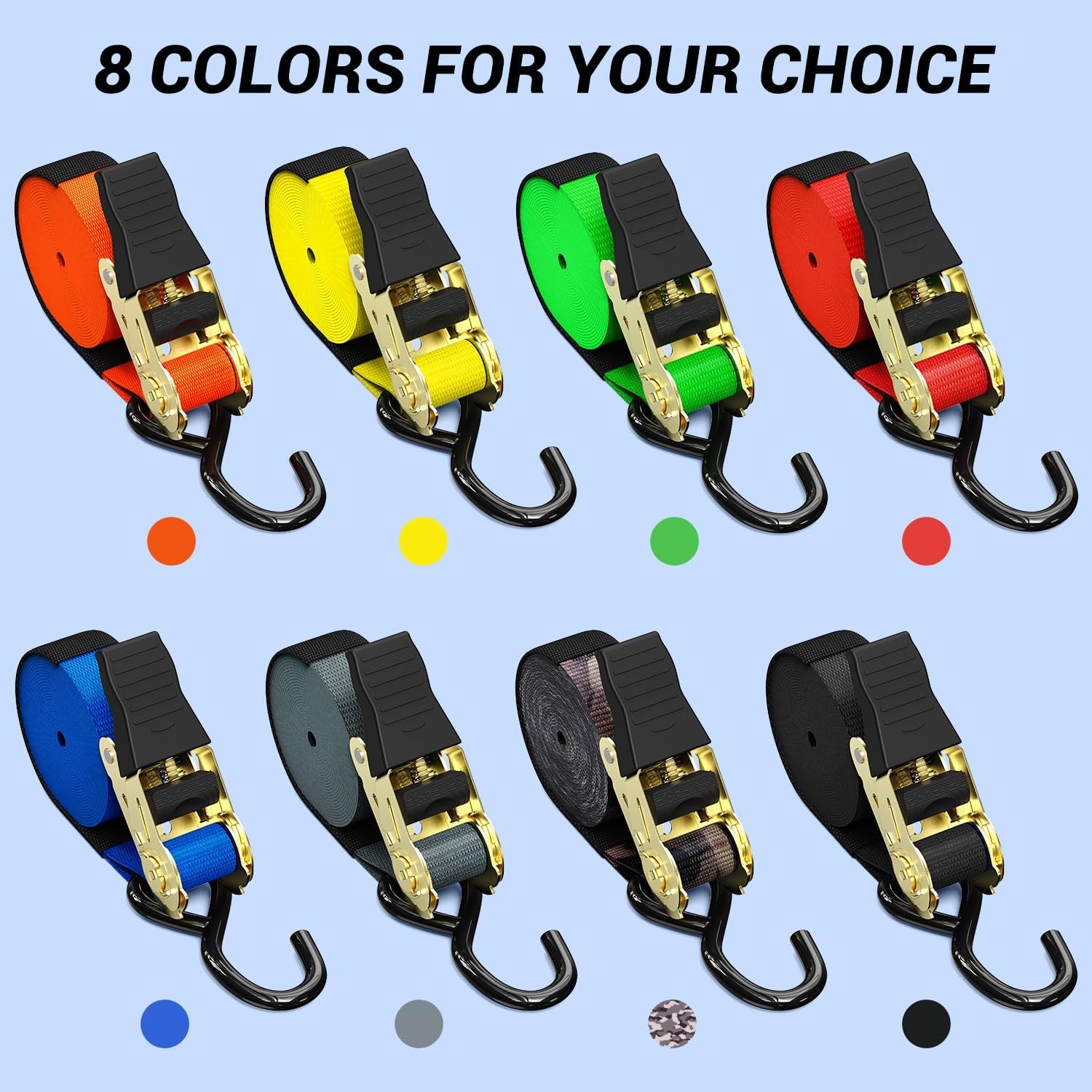 image:imageRatchet Tie Down Strap 8Pack 15 Ft 500 lbs Load Cap with 1500 lbs Breaking Limit Ohuhu Ratchet Tie Downs Logistic Cargo Straps for Moving Appliances Motorcycle BlueBlue