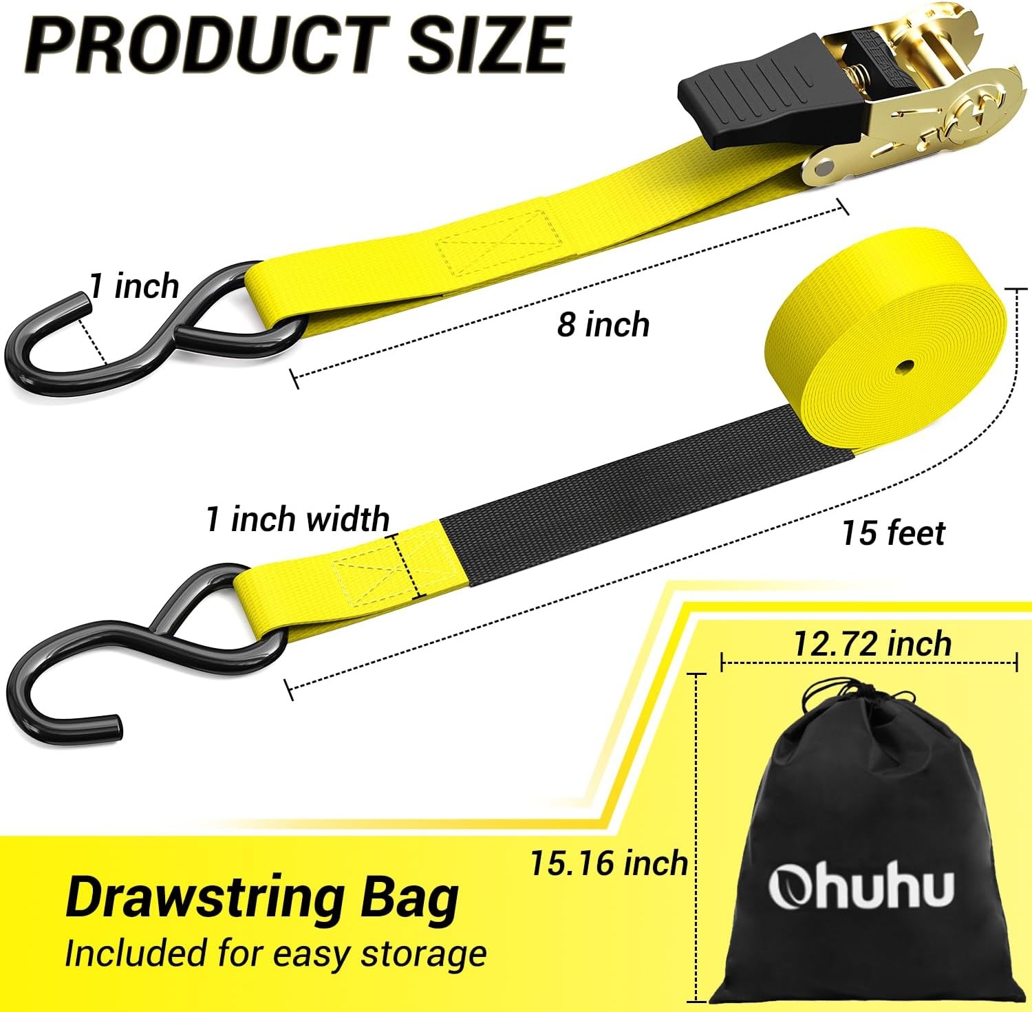image:imageRatchet Tie Down Strap 8Pack 15 Ft 500 lbs Load Cap with 1500 lbs Breaking Limit Ohuhu Ratchet Tie Downs Logistic Cargo Straps for Moving Appliances Motorcycle BlueYellow