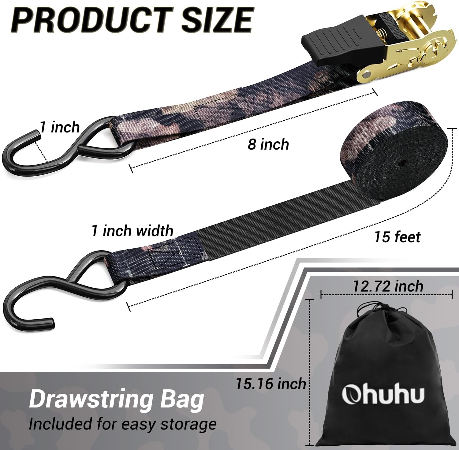 image:imageRatchet Tie Down Strap 8Pack 15 Ft 500 lbs Load Cap with 1500 lbs Breaking Limit Ohuhu Ratchet Tie Downs Logistic Cargo Straps for Moving Appliances Motorcycle BlueForest Camouflage