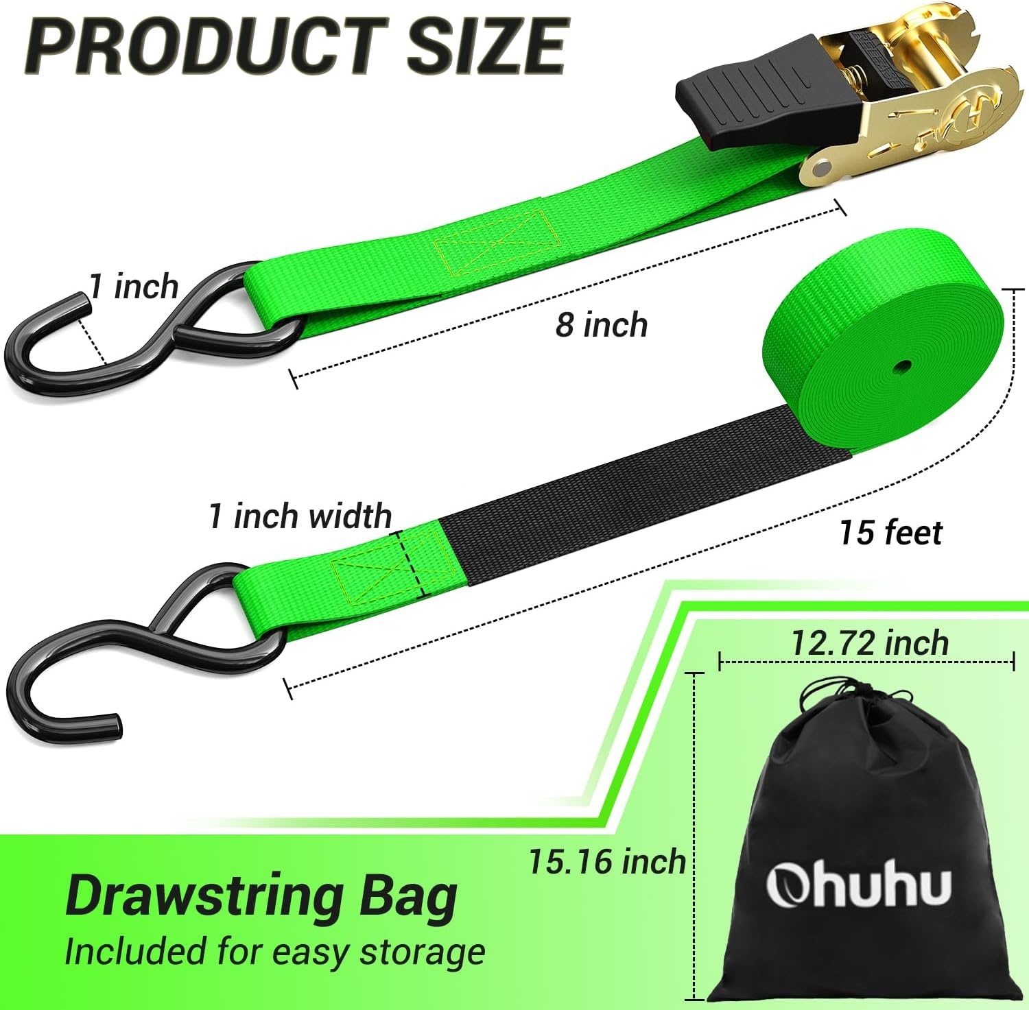 image:imageRatchet Tie Down Strap 8Pack 15 Ft 500 lbs Load Cap with 1500 lbs Breaking Limit Ohuhu Ratchet Tie Downs Logistic Cargo Straps for Moving Appliances Motorcycle BlueGreen