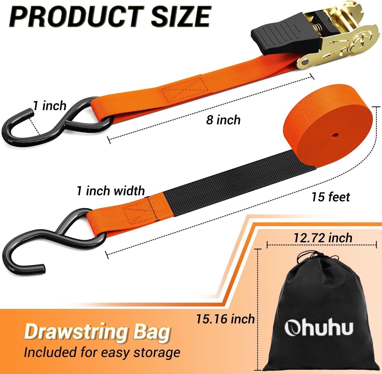 image:imageRatchet Tie Down Strap 8Pack 15 Ft 500 lbs Load Cap with 1500 lbs Breaking Limit Ohuhu Ratchet Tie Downs Logistic Cargo Straps for Moving Appliances Motorcycle BlueOrange
