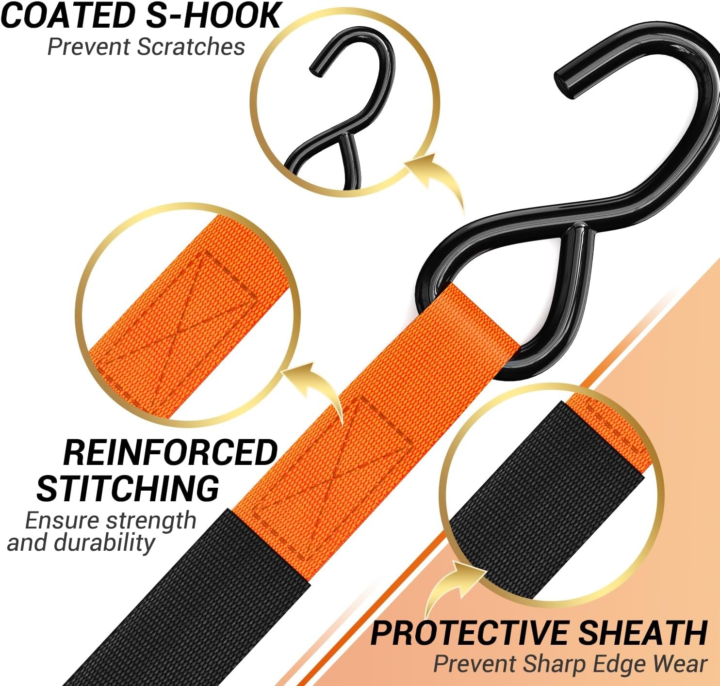 image:imageRatchet Tie Down Strap 8Pack 15 Ft 500 lbs Load Cap with 1500 lbs Breaking Limit Ohuhu Ratchet Tie Downs Logistic Cargo Straps for Moving Appliances Motorcycle BlueOrange