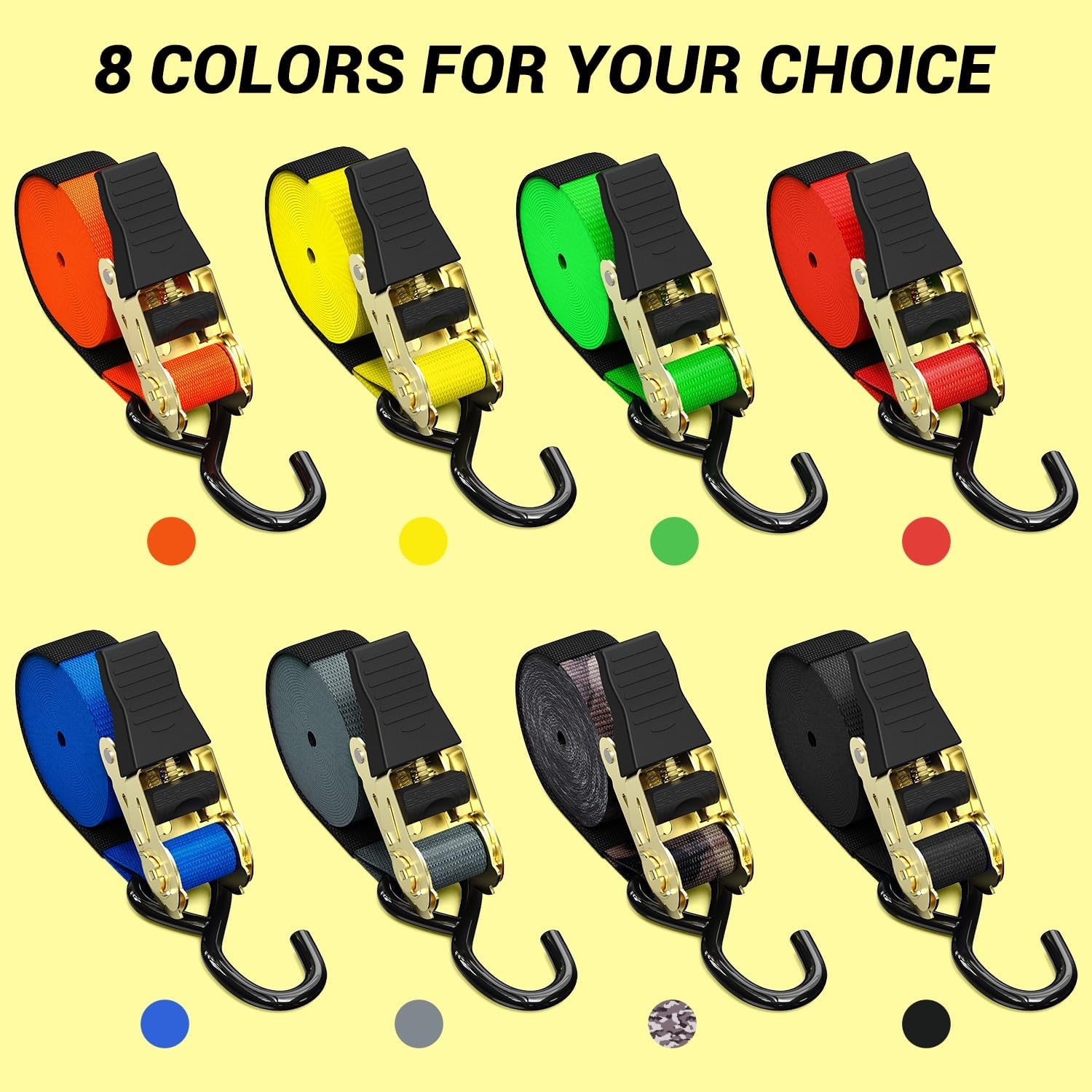image:imageRatchet Tie Down Strap 8Pack 15 Ft 500 lbs Load Cap with 1500 lbs Breaking Limit Ohuhu Ratchet Tie Downs Logistic Cargo Straps for Moving Appliances Motorcycle BlueYellow