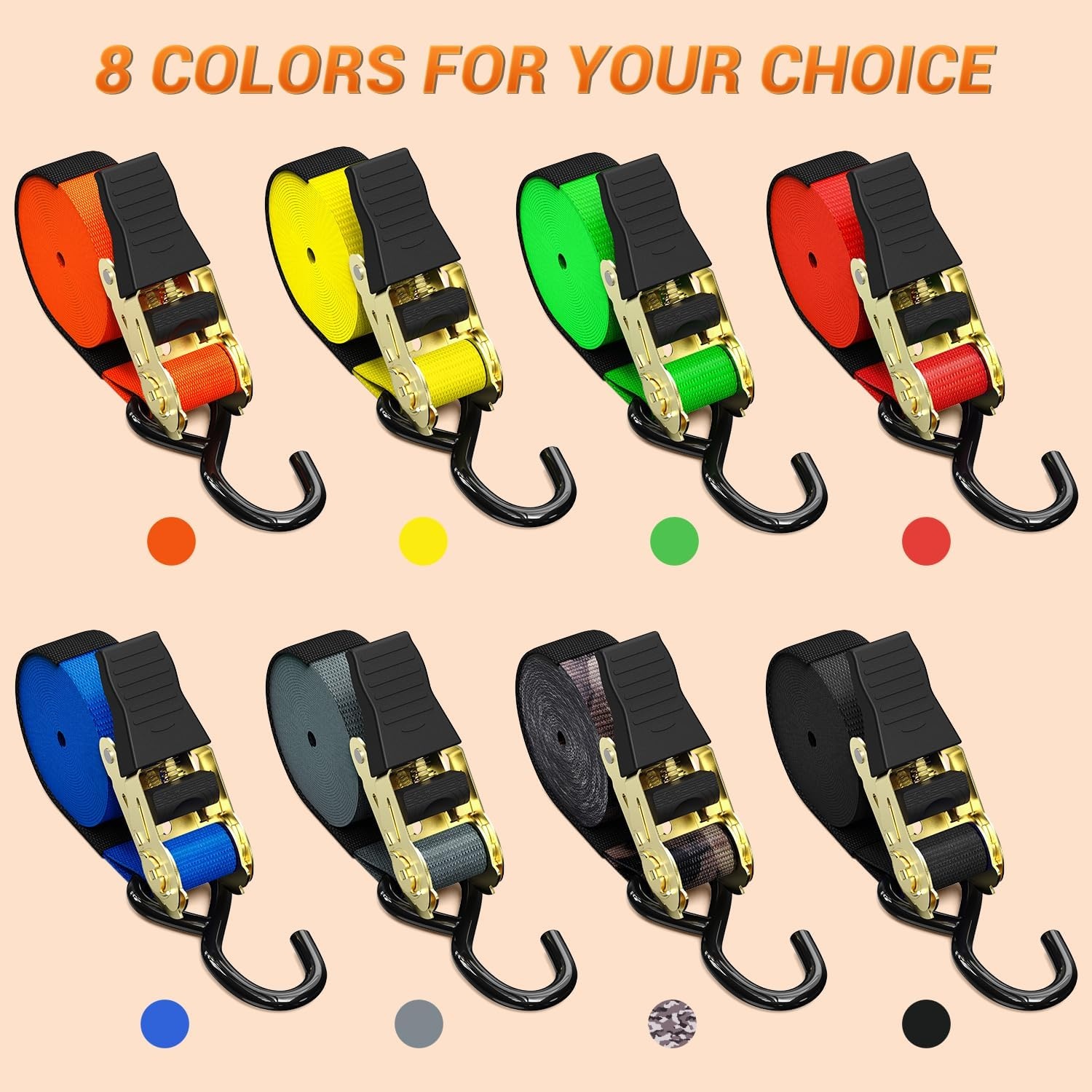 image:imageRatchet Tie Down Strap 8Pack 15 Ft 500 lbs Load Cap with 1500 lbs Breaking Limit Ohuhu Ratchet Tie Downs Logistic Cargo Straps for Moving Appliances Motorcycle BlueOrange