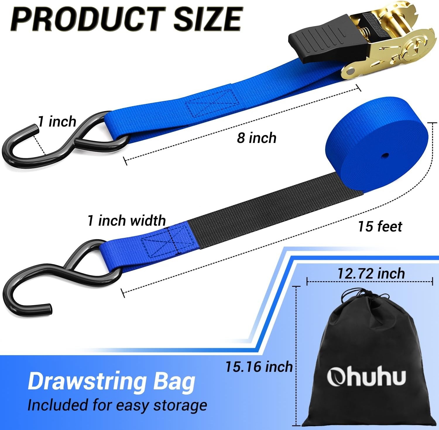 image:imageRatchet Tie Down Strap 8Pack 15 Ft 500 lbs Load Cap with 1500 lbs Breaking Limit Ohuhu Ratchet Tie Downs Logistic Cargo Straps for Moving Appliances Motorcycle BlueBlue