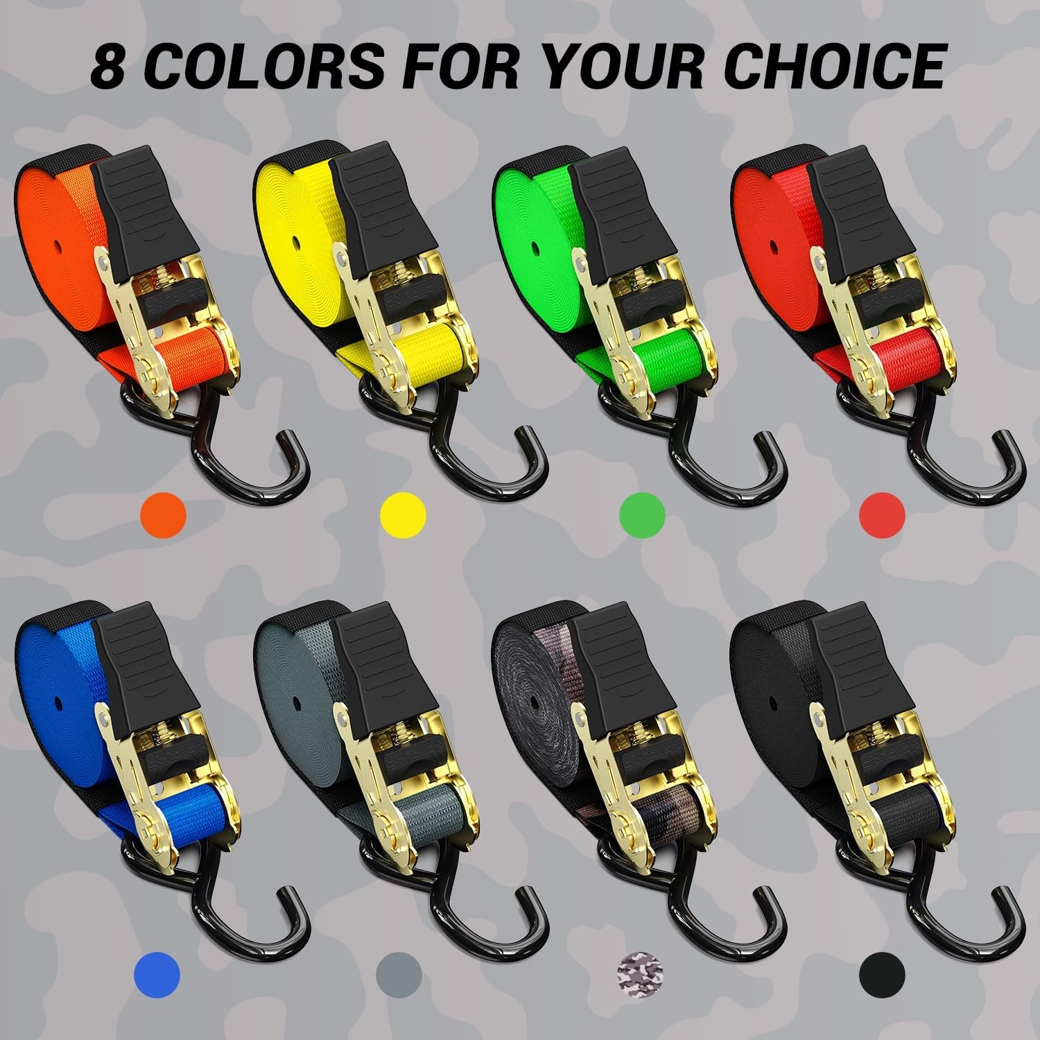 image:imageRatchet Tie Down Strap 8Pack 15 Ft 500 lbs Load Cap with 1500 lbs Breaking Limit Ohuhu Ratchet Tie Downs Logistic Cargo Straps for Moving Appliances Motorcycle BlueForest Camouflage
