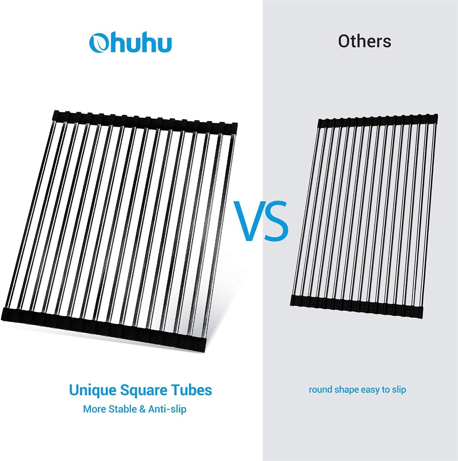 image:imageSink Drying Rack Black Roll Up Ohuhu 176 L x 15 W Over the Sink Dish Drying Rack Unique Square Tubes Stainless Steel Rolling Dish Drainers HeatResistant for Kitchen Counter Organizer Space Saving